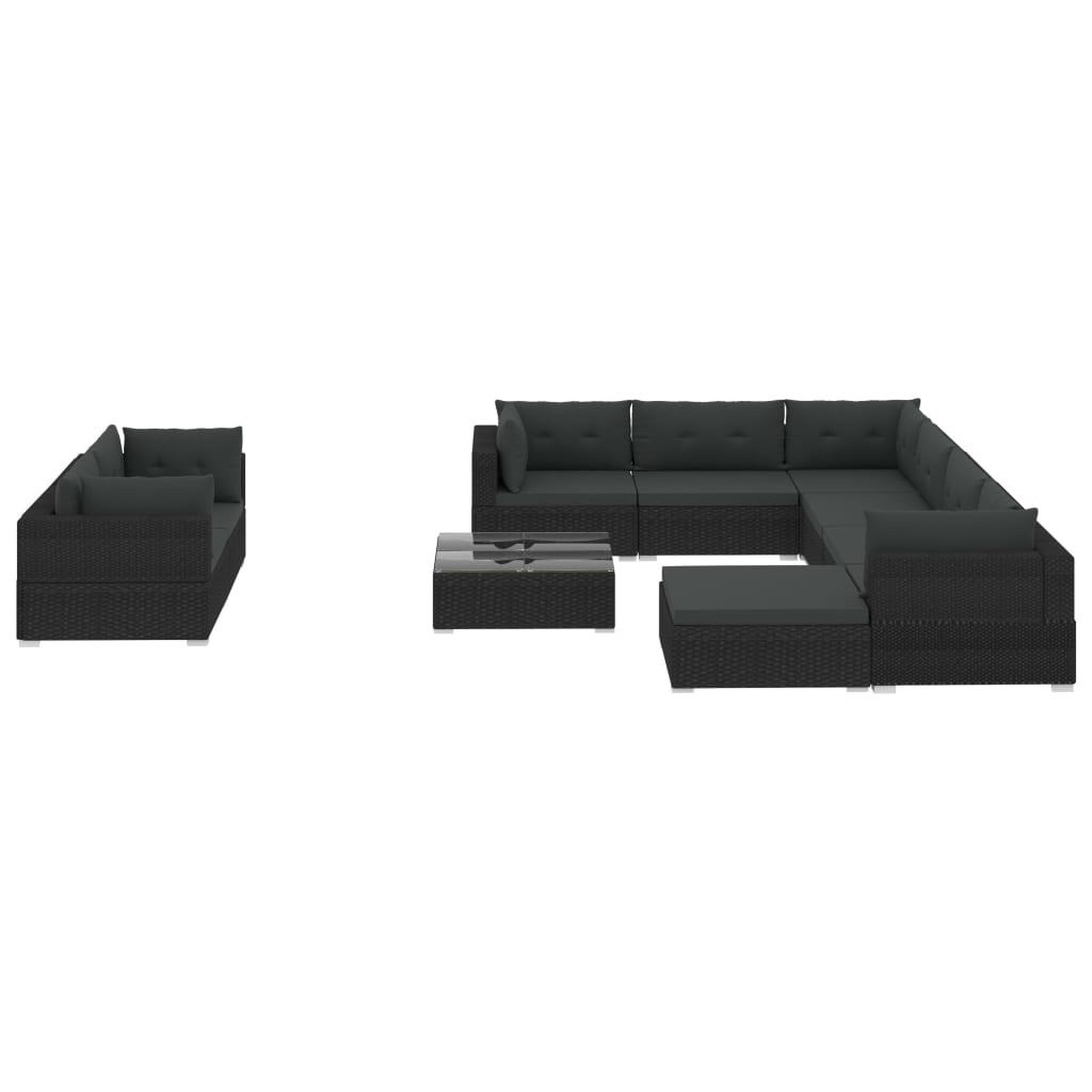 Voir la diapositive 2 : VIDAXL Salon de jardin 10 pcs avec coussins resine tressee noir