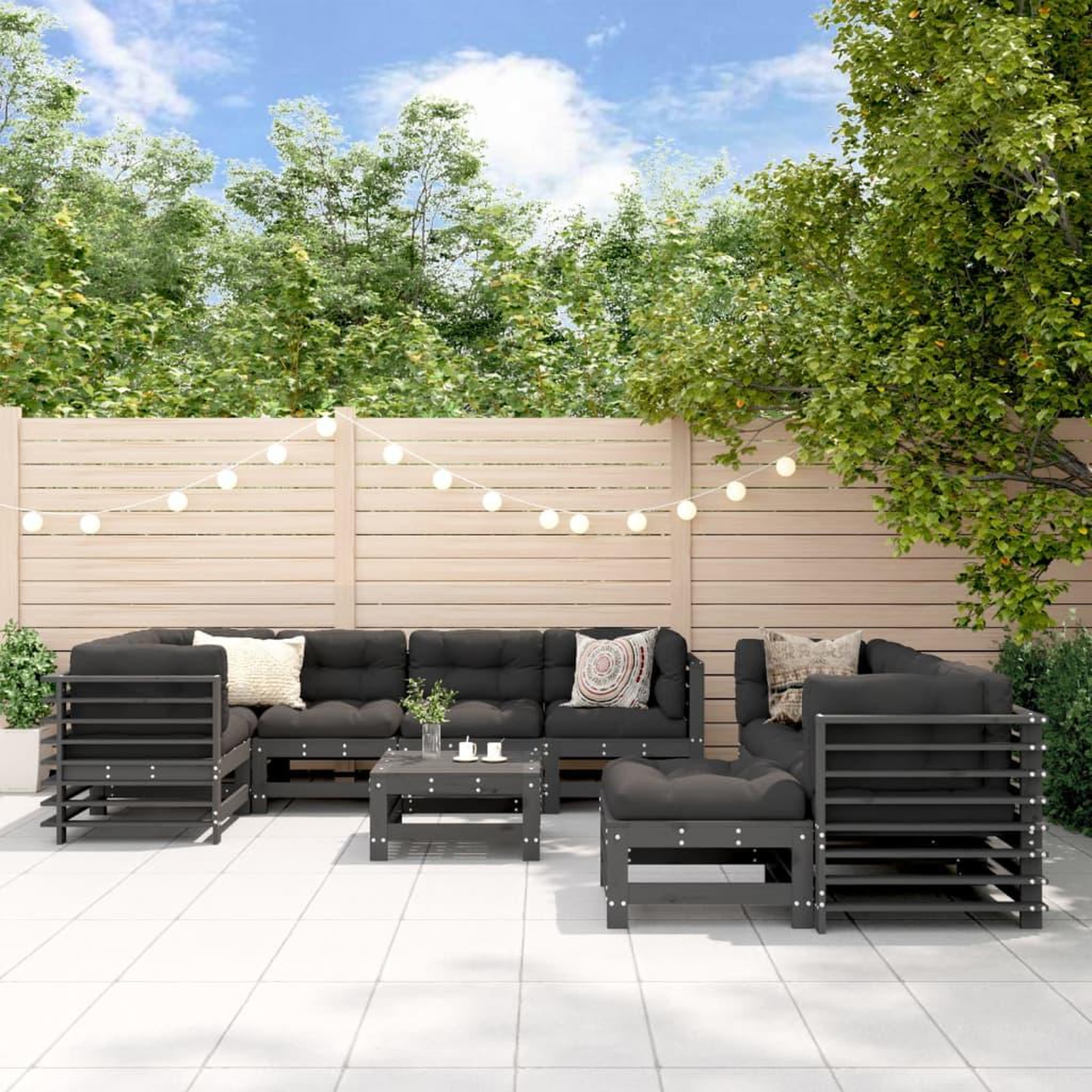 Voir la diapositive 1 : VIDAXL Salon de jardin 10 pcs avec coussins gris bois massif