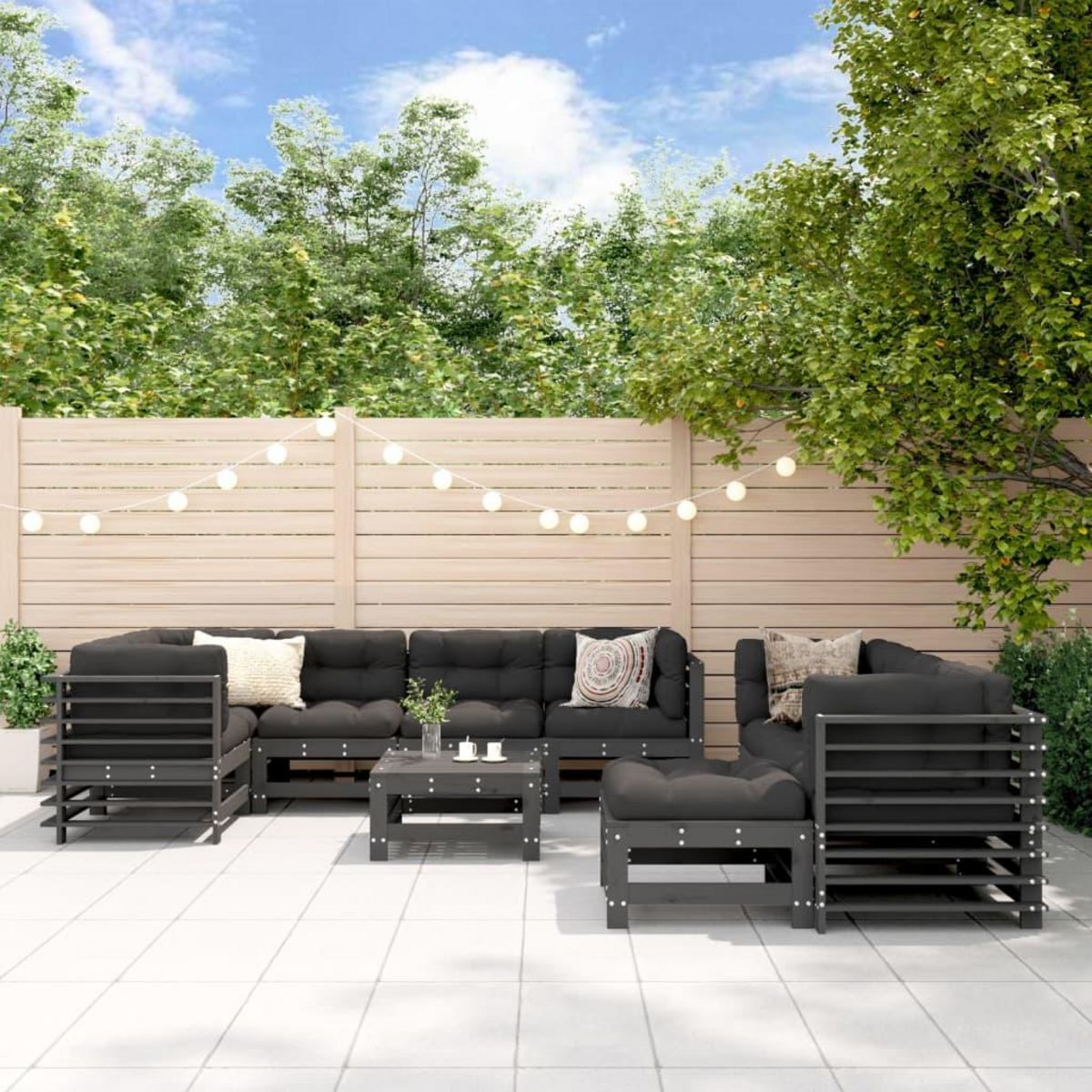 VIDAXL Salon de jardin 10 pcs avec coussins gris bois massif