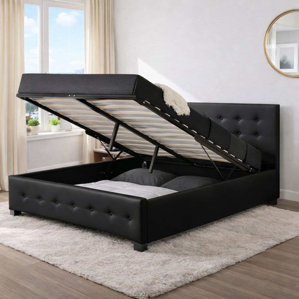 CONCEPT USINE Structure de lit avec coffre 160 x 200 cm noir NEWINGTON