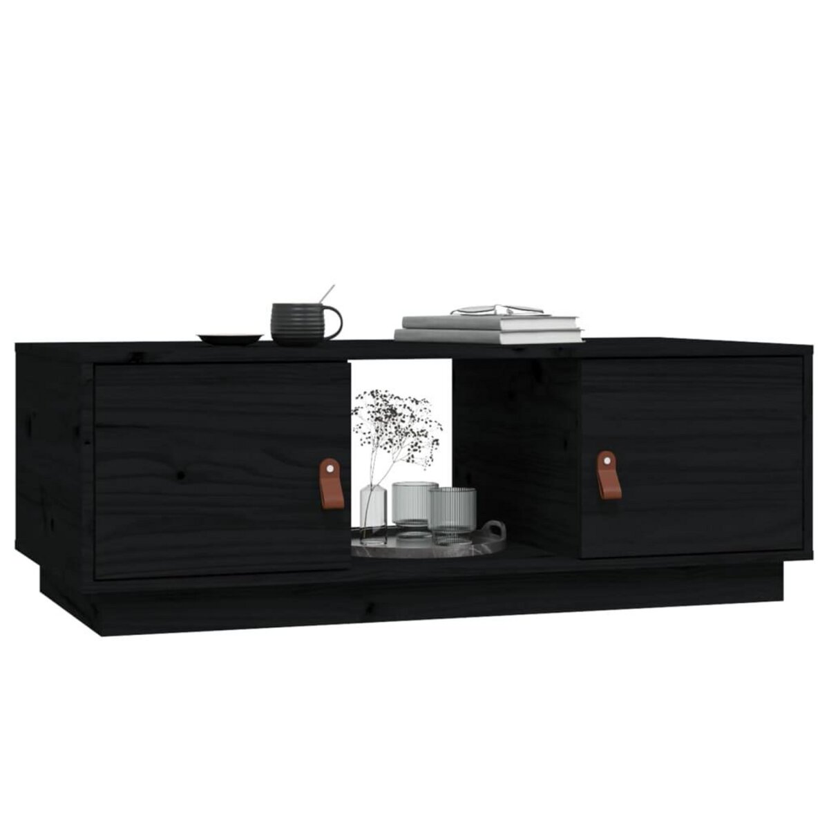 VIDAXL Table basse Noir 100x50x35 cm Bois massif de pin