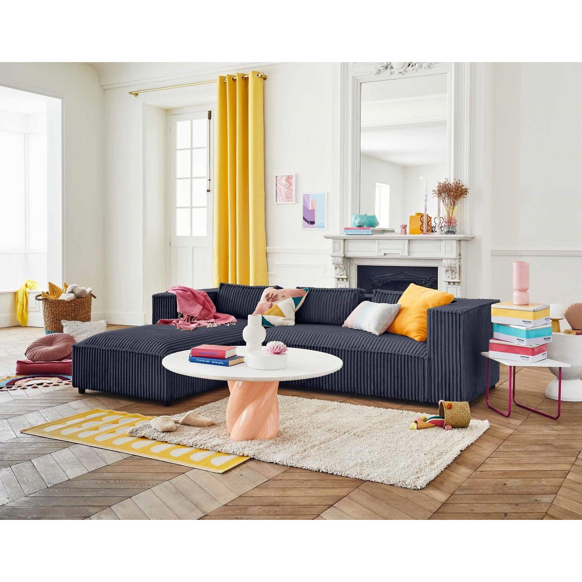 LISA DESIGN Stella - canapé d'angle gauche - 4 places - en velours côtelé grosses côtes