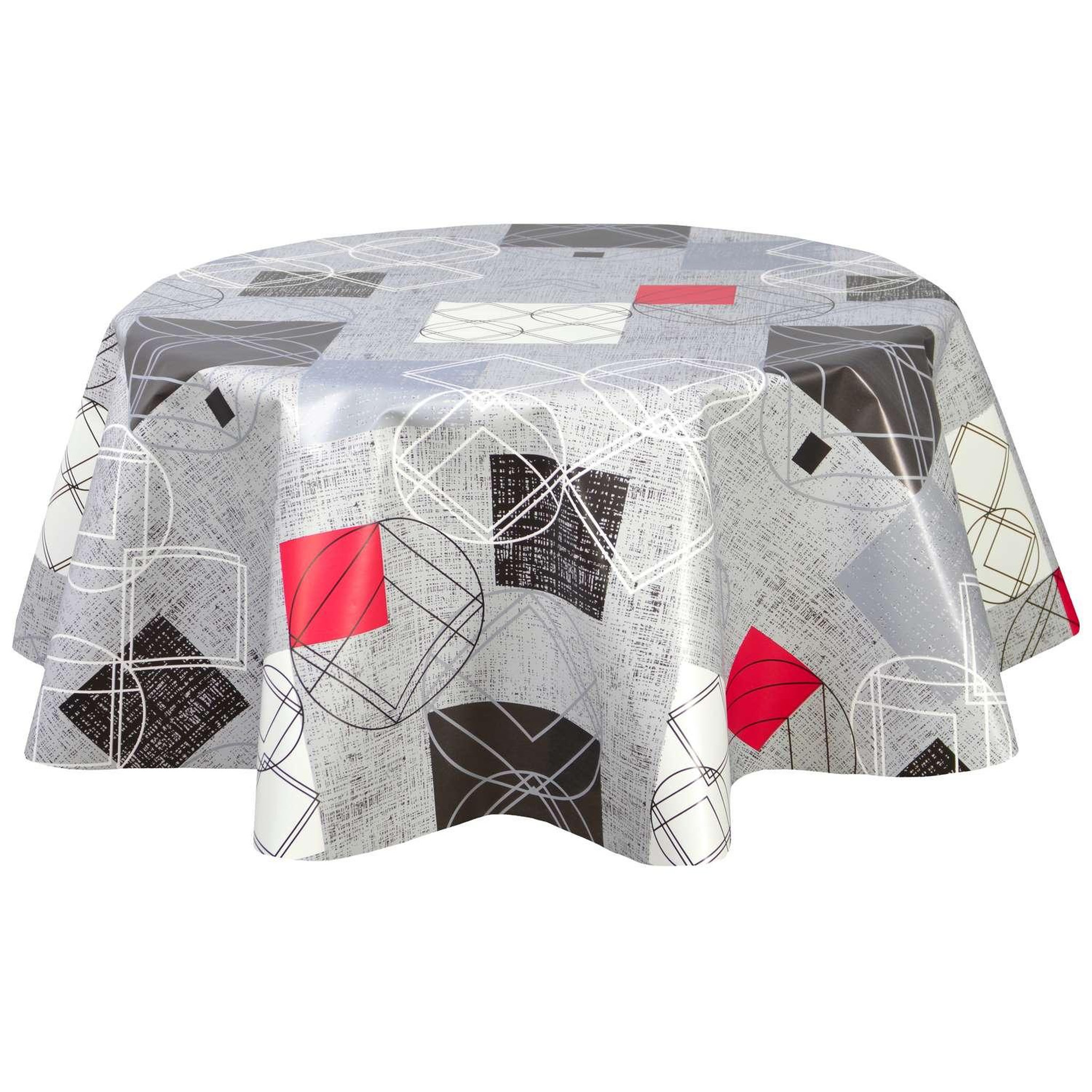 Voir la diapositive 1 : HABITABLE Nappe en toile cirée ronde Moma - Diam. 135 cm - Gris