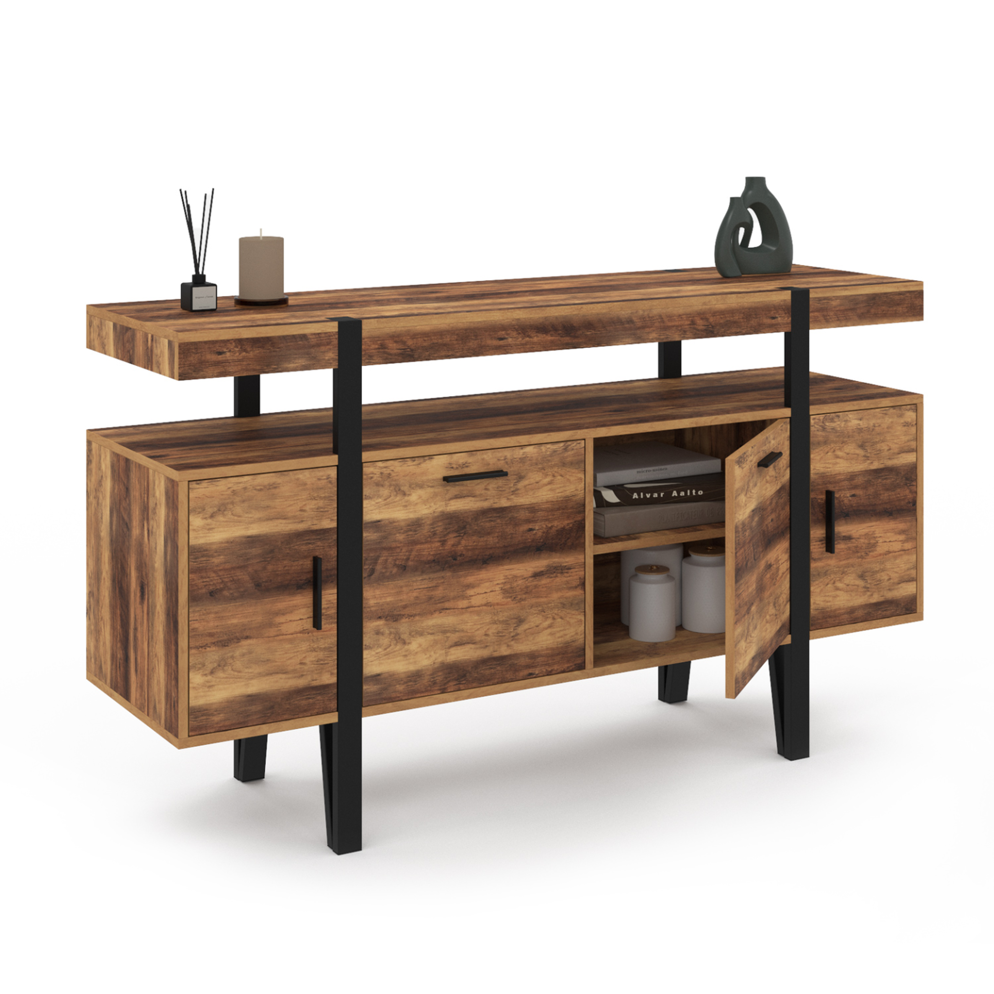 Voir la diapositive 4 : ID MARKET Buffet 140 cm austria 4 portes pieds épingle