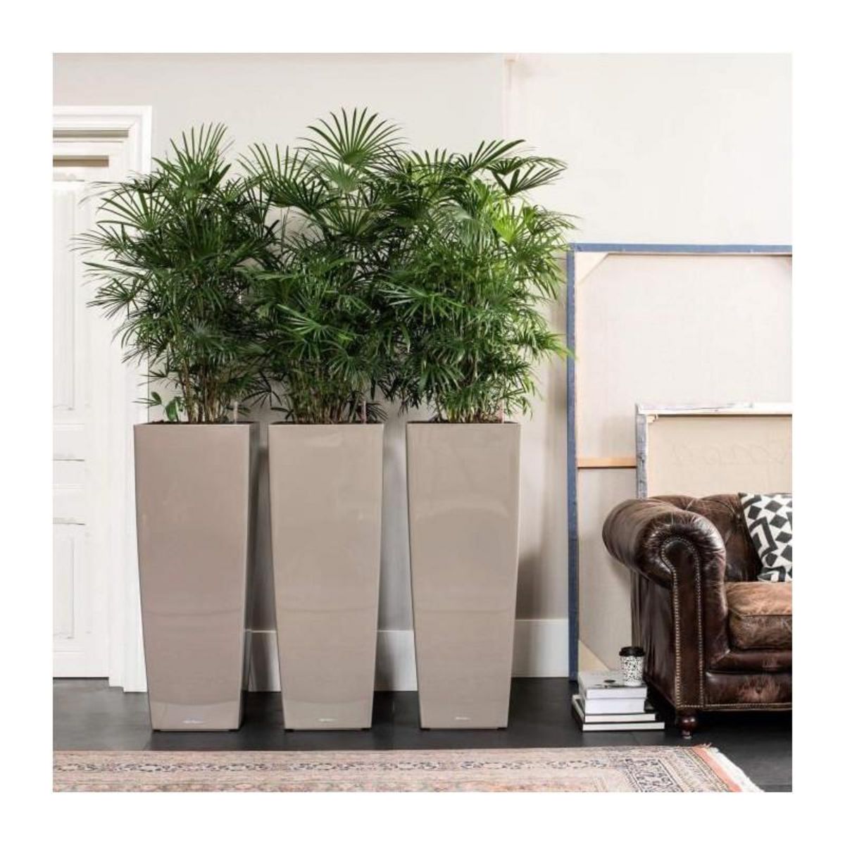 LECHUZA Cubico alto Premium 40 - Kit complet, argent métallisé 105 cm