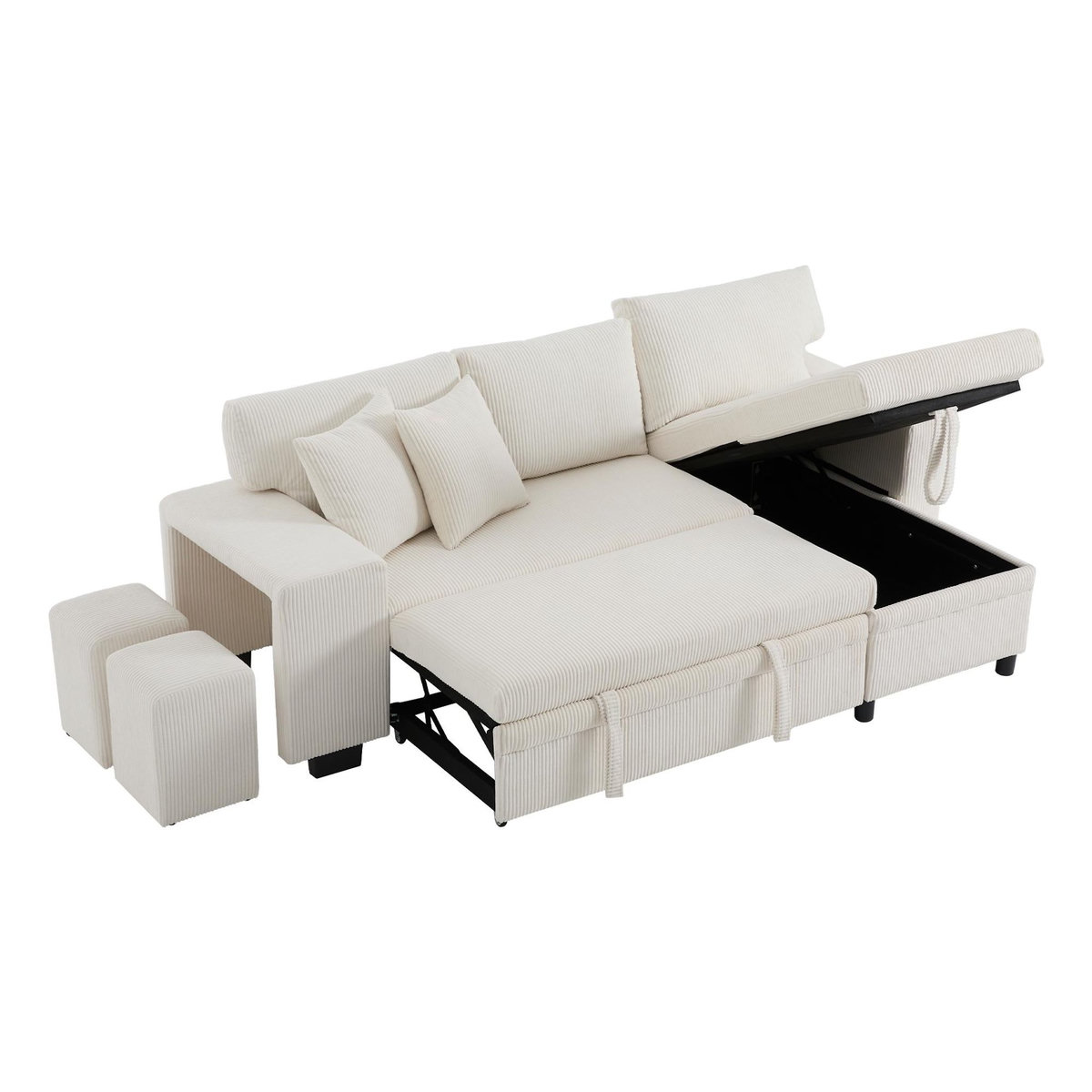 MERAX Canapé d'angle panoramique convertible 3 pl velours côtelé coffre de rangement