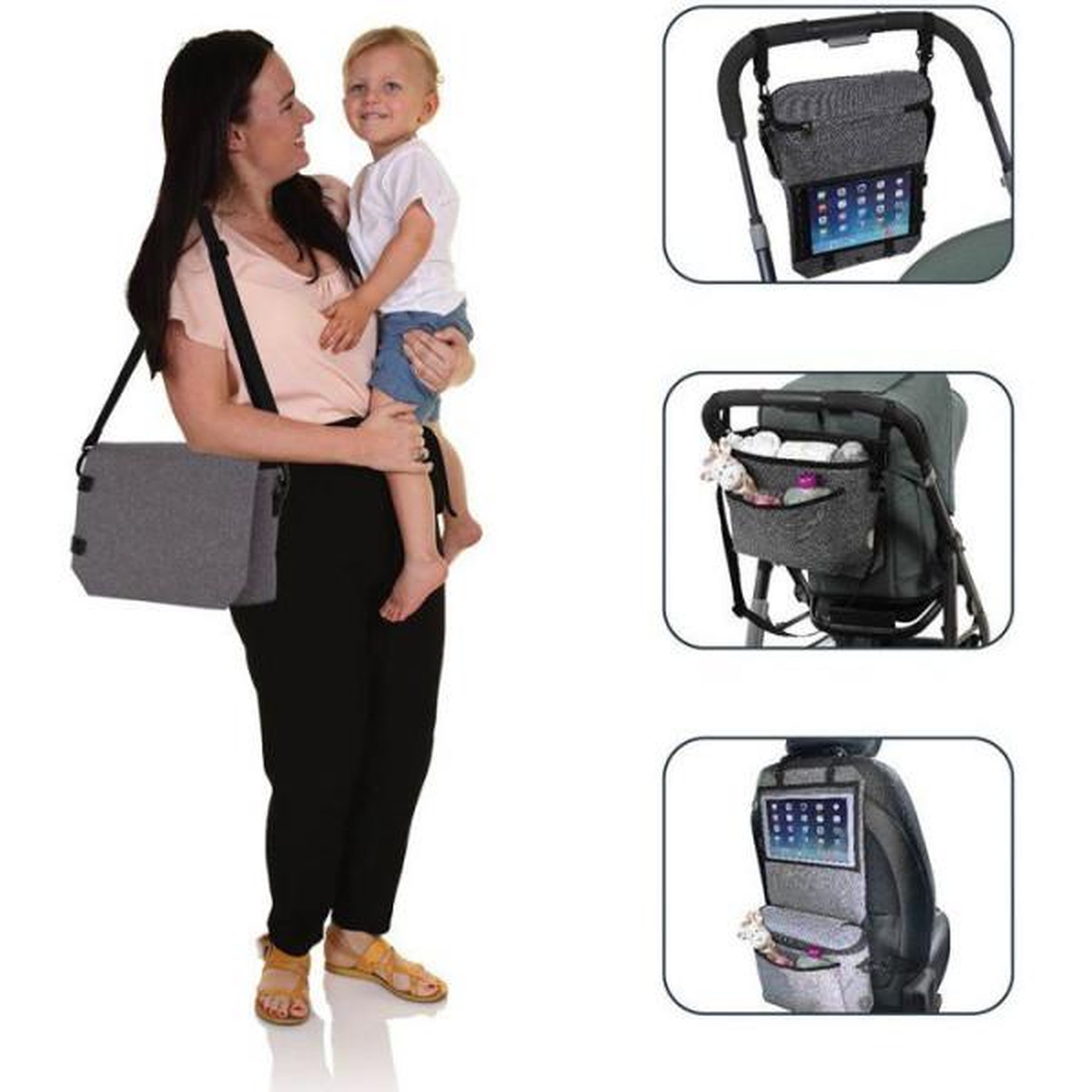Voir la diapositive 4 : MARKET24 Sac a langer de voyage 3-en-1 - DREAMBABY - Organisateur pour poussette et siege auto, sac a langer avec porte-tablette - Isolé