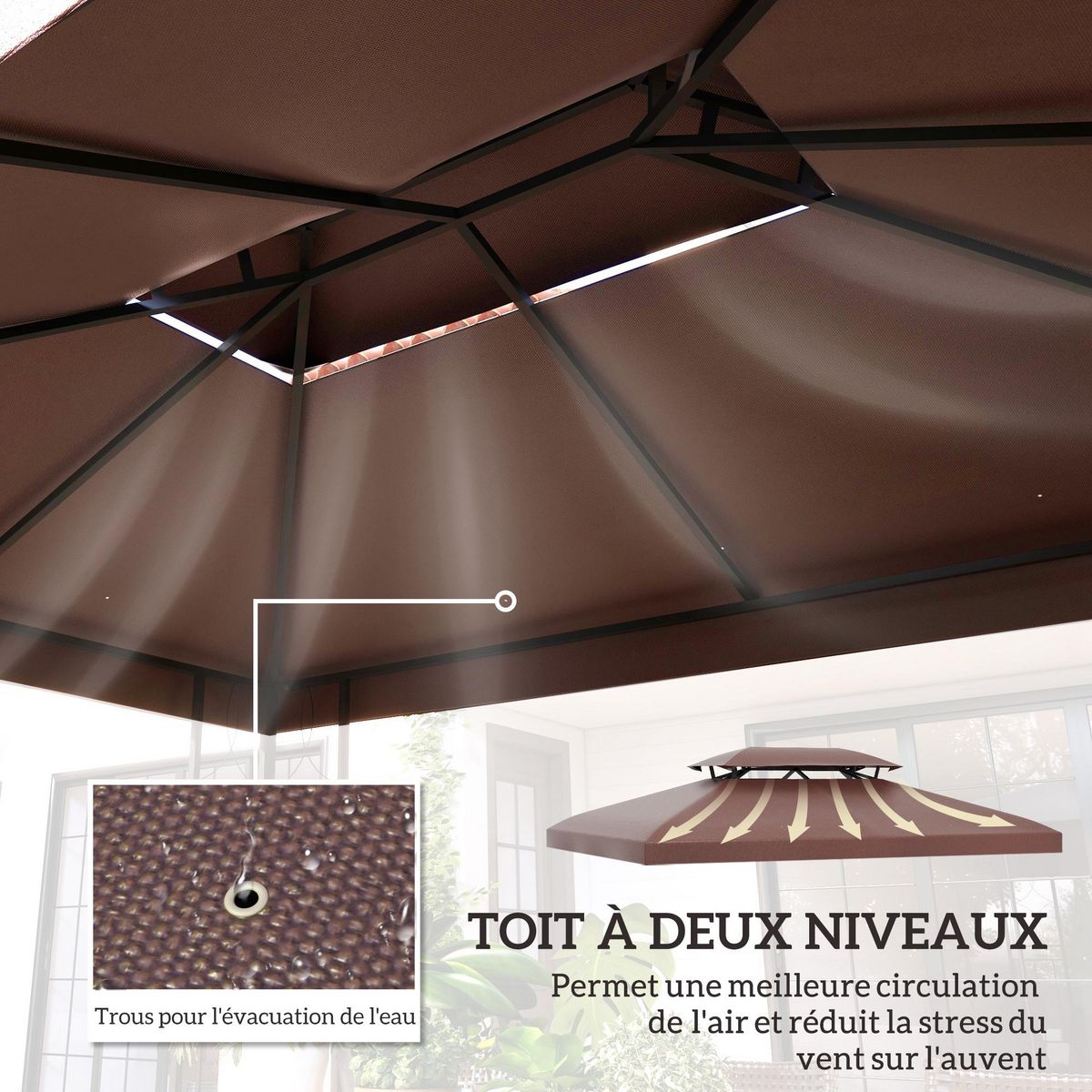 HOMCOM Toile de Rechange pour Pavillon Tonnelle Tente Polyester Haute Densité Imperméabilisé 180 g/m² 3 x 4 m Chocolat