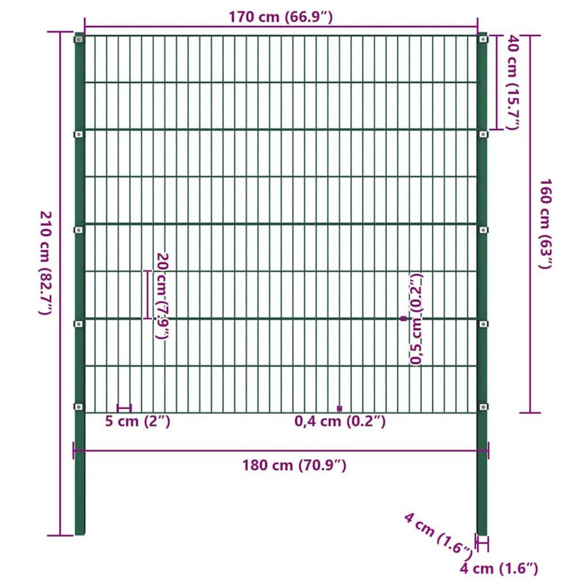 VIDAXL Panneau de cloture avec poteaux en fer 176,5 x 160 cm Vert