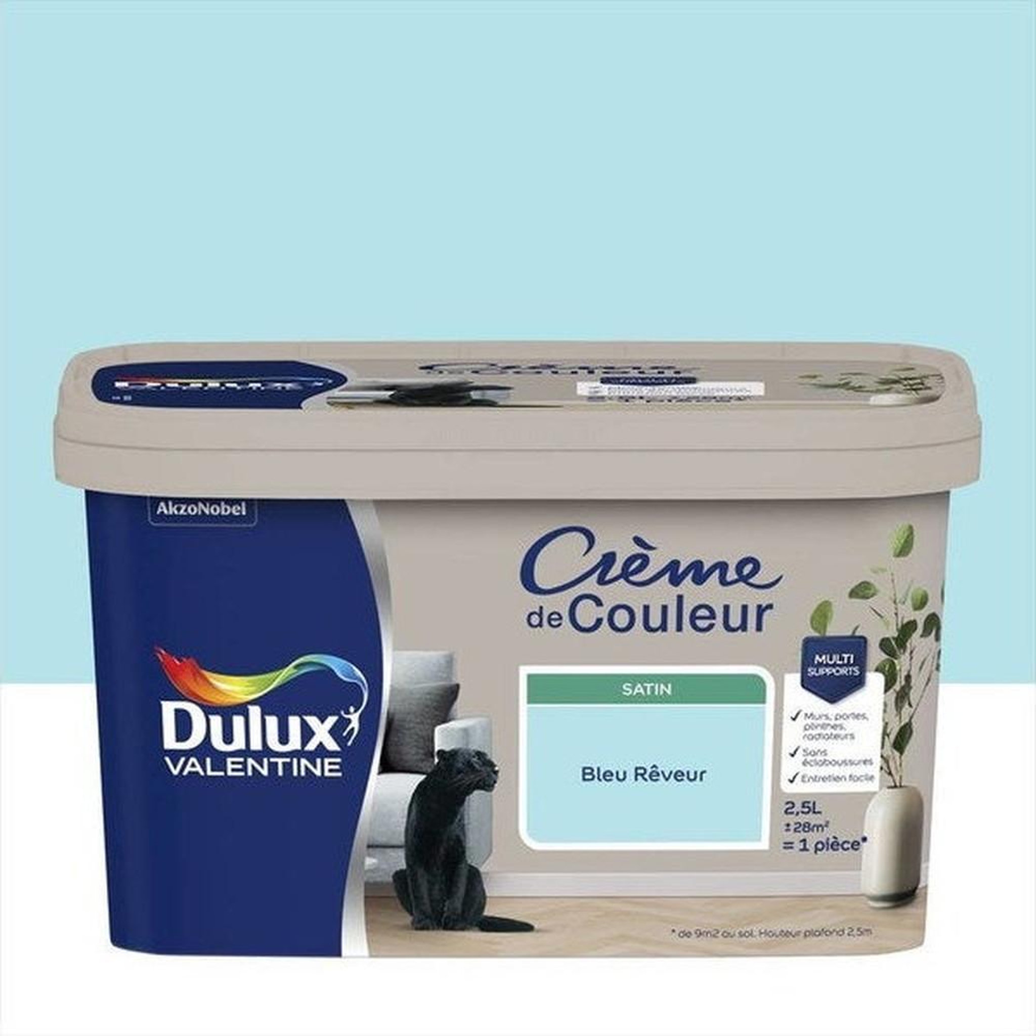 CENTRALE BRICO Peinture pour mur et boiserie, Crème de couleur satiné bleu rêveur 2.5 l