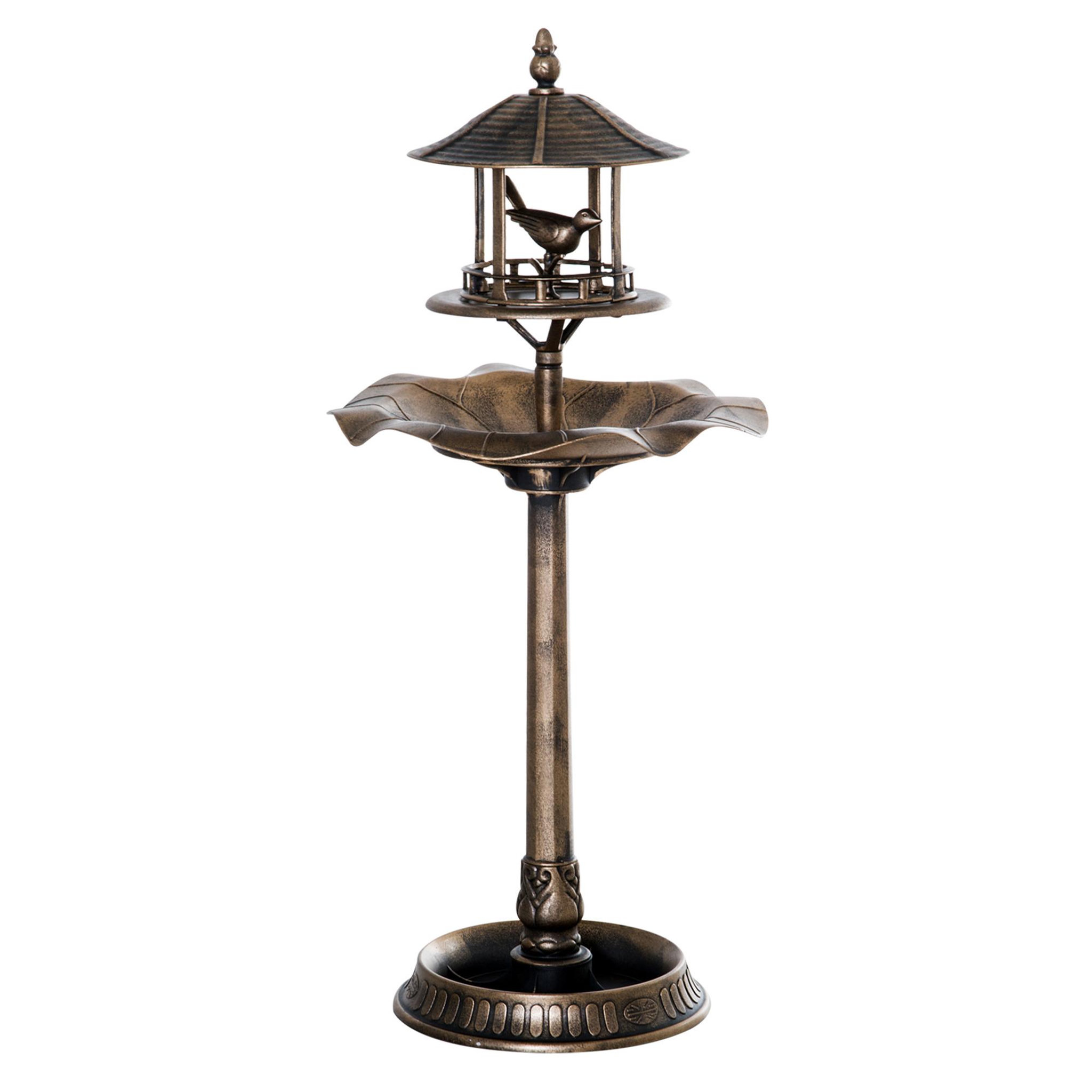 Voir la diapositive 1 : OUTSUNNY Bain d'oiseaux abreuvoir pour oiseaux jardinière 3 en 1 dim. Ø 50 x 113H cm polypropylène bronze antique