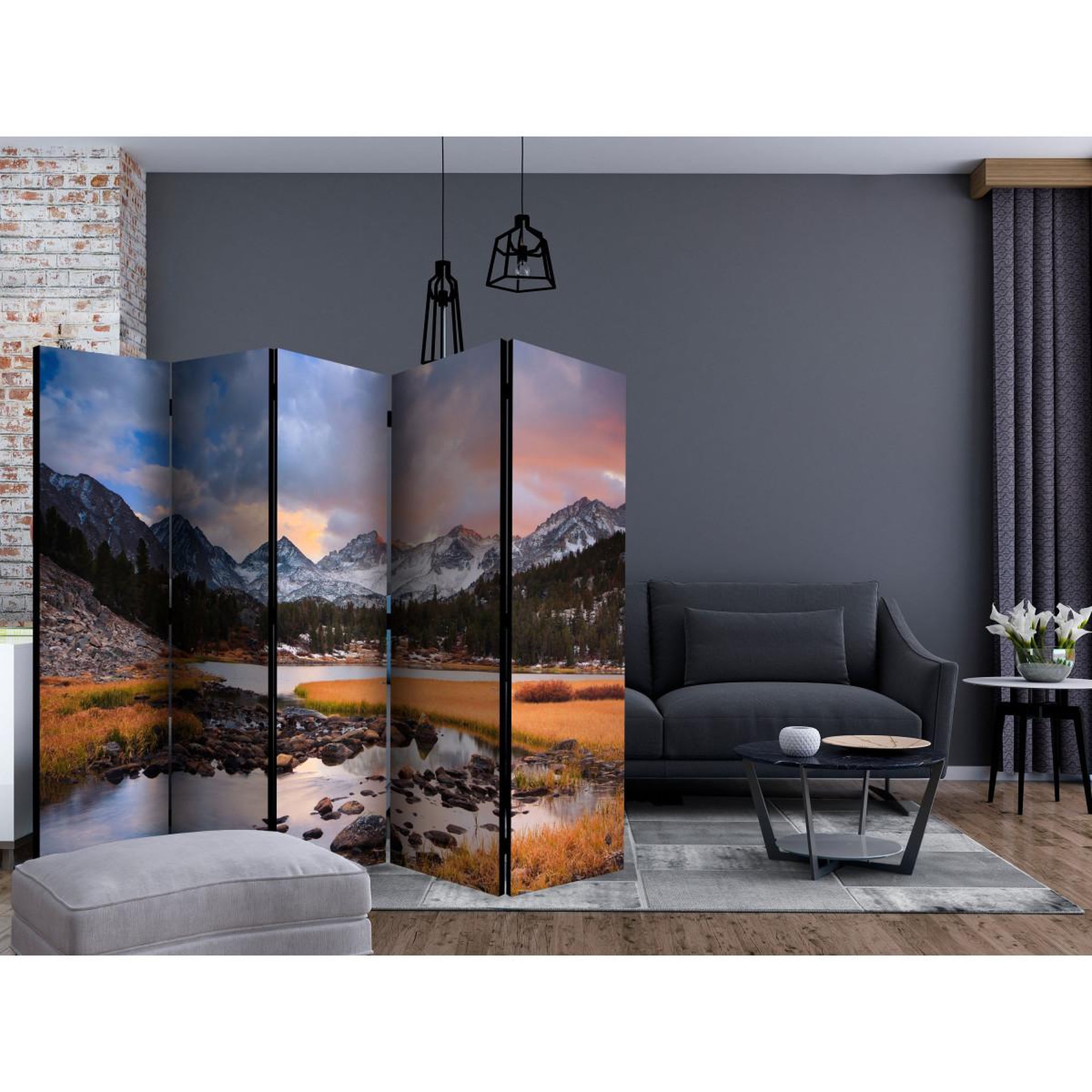 Voir la diapositive 2 : Paris Prix Paravent 5 volets  amazing mountain landscape  172x225cm