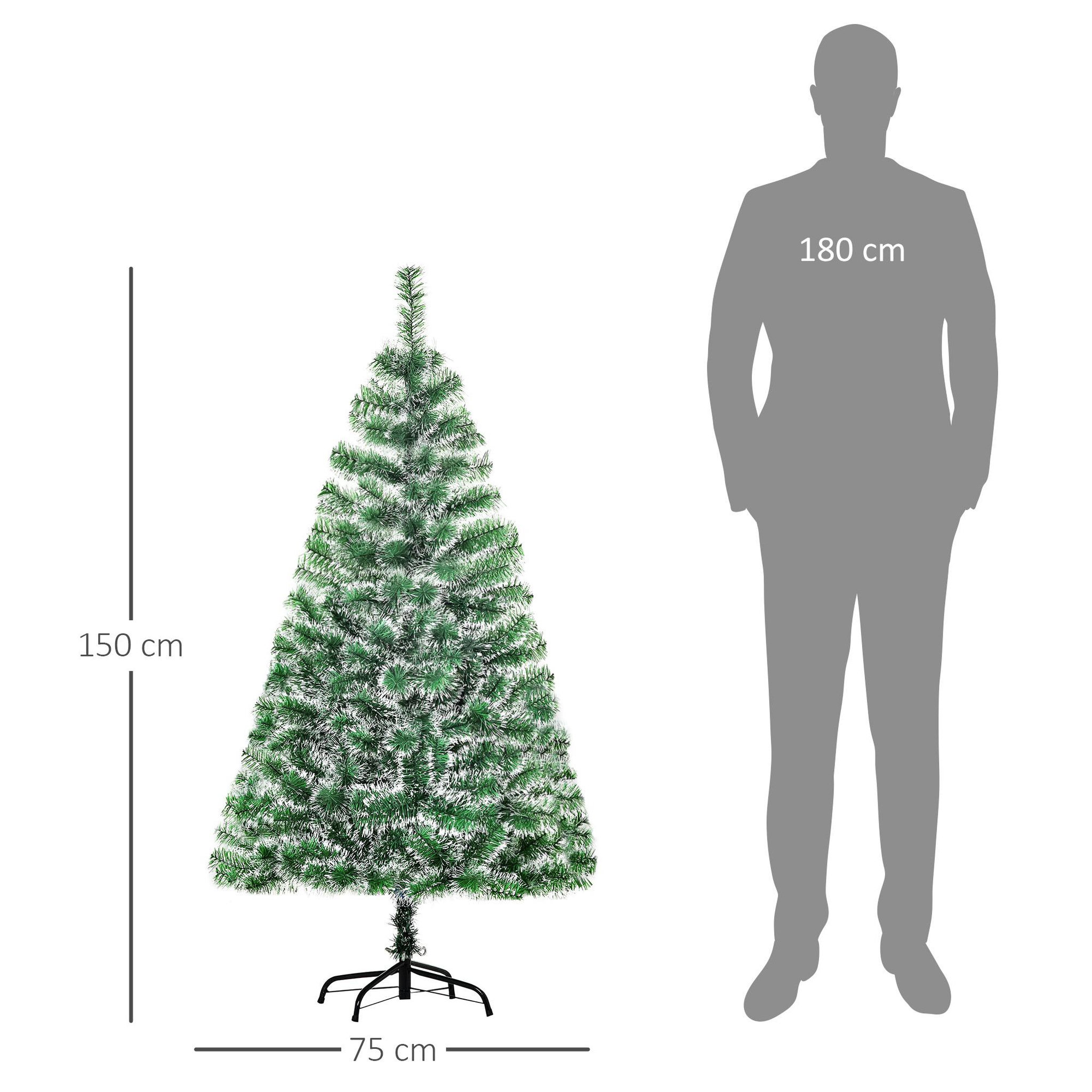 Voir la diapositive 3 : HOMCOM Sapin de Noël artificiel aspect enneigé Ø 75 x 150H cm 416 branches épines imitation Nordmann grand réalisme