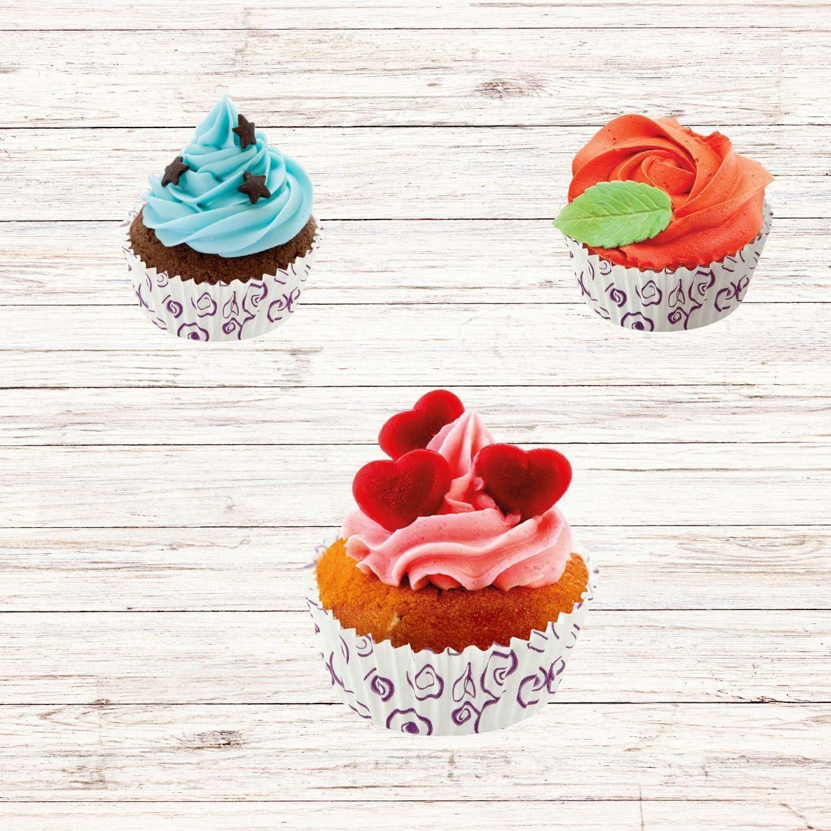 ZENKER Ensemble comprenant 50 moules à muffins en papier motif fleur violette Zenker, 2 bols à mixer en inox Fackelmann