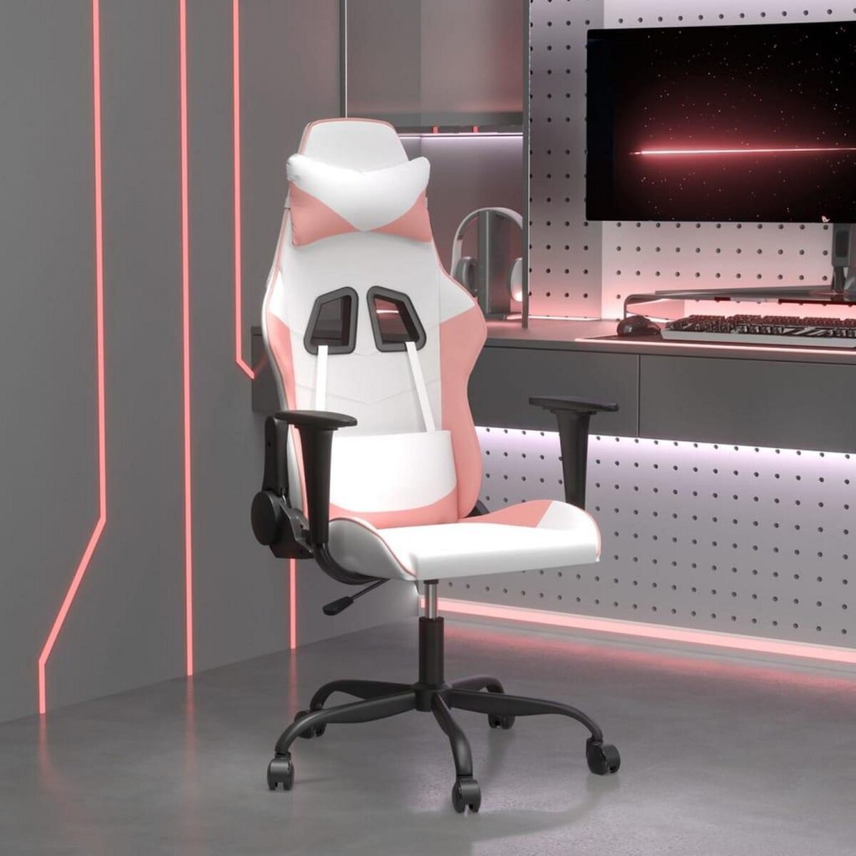 VIDAXL Chaise de jeu Blanc et rose Similicuir