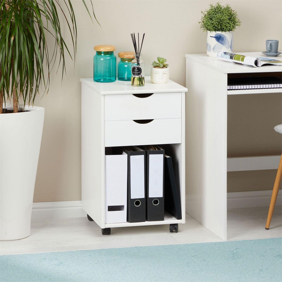 IDIMEX Caisson de bureau sur roulettes KANO, avec 2 tiroirs, en pin massif