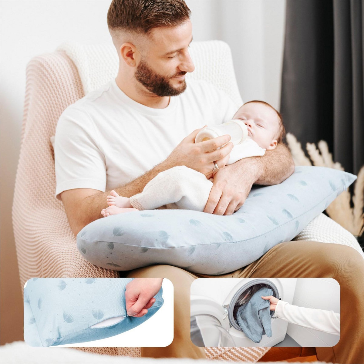 BABYMOOV Coussin de grossesse et d'allaitement (Format XXL) B.LOVE Babymoov - Coton Bio - Evolutif - Bleu