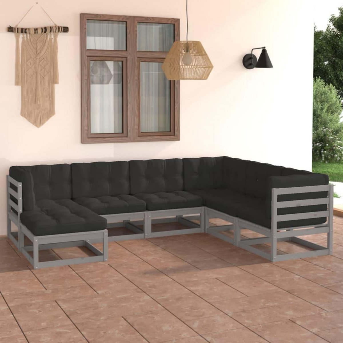 VIDAXL Salon de jardin 7 pcs avec coussins Bois de pin massif