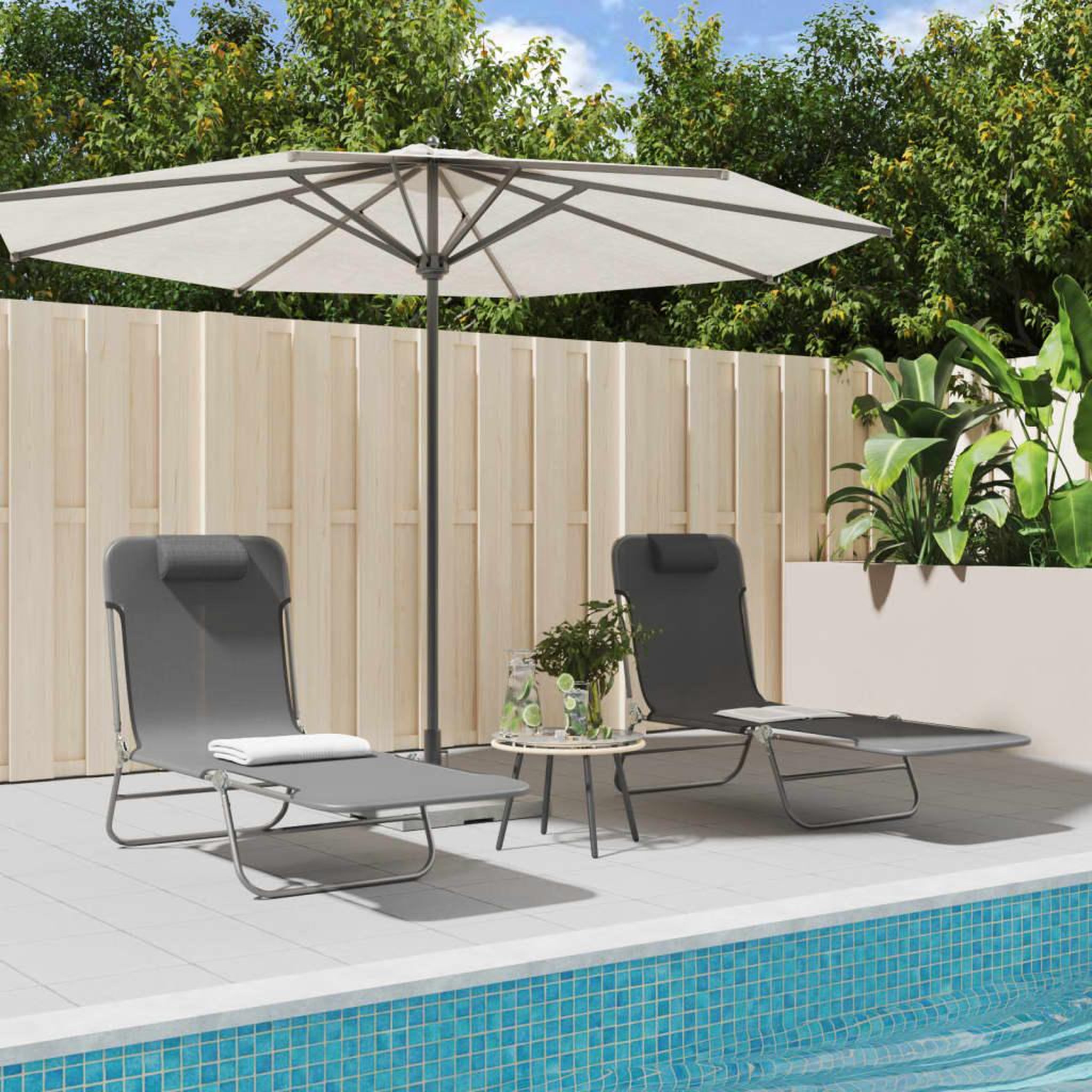 VIDAXL Chaises longues pliables lot de 2 gris textilene et acier