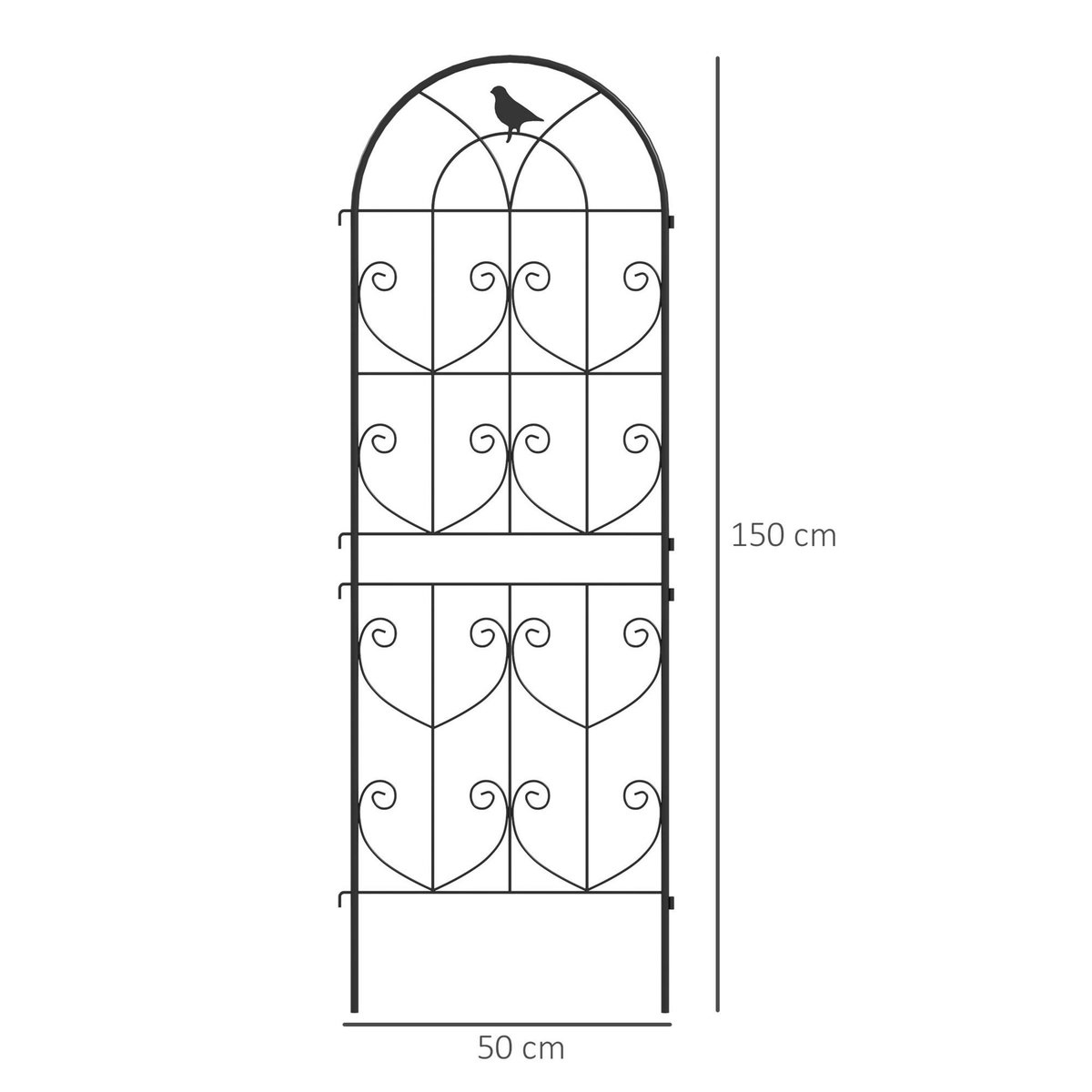 OUTSUNNY Treillis de jardin effet fer forgé oiseau - 2 supports plantes grimpantes - 50 x 150 cm - métal époxy noir