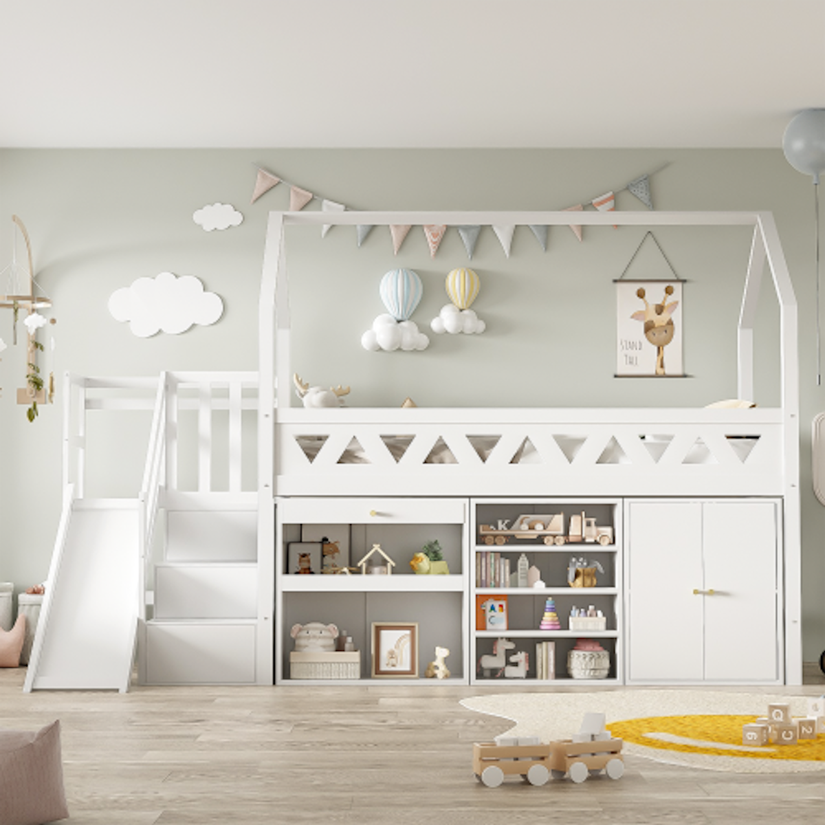 MERAX Lit enfant mi hauteur 90x200 cm coloris blanc bois massif