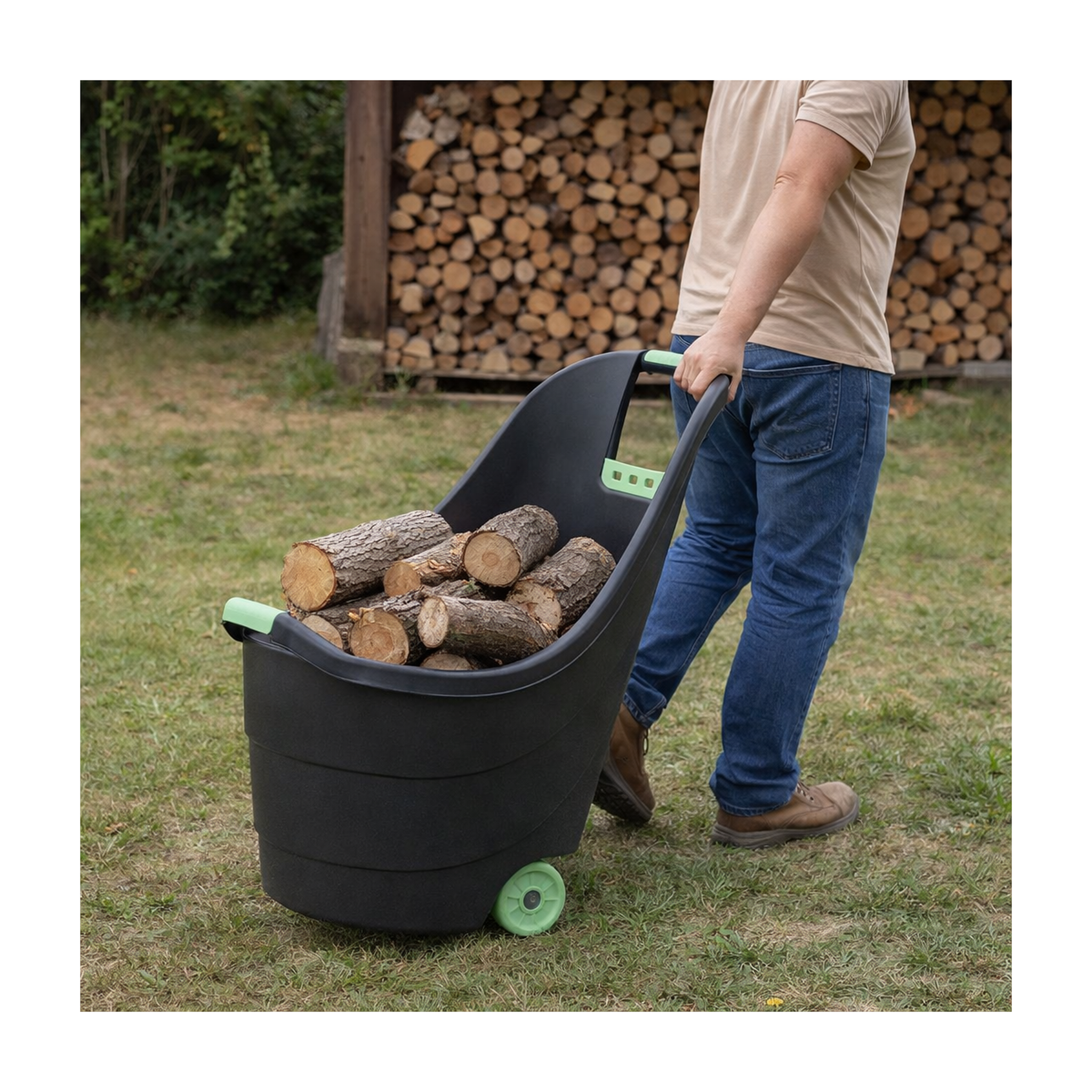 Voir la diapositive 2 : KZ GARDEN Chariot de jardin 62L 2 roues - Transport Bois, Terreau, Plantes Trolley Plastique robuste recyclé Noir KZ GARDEN