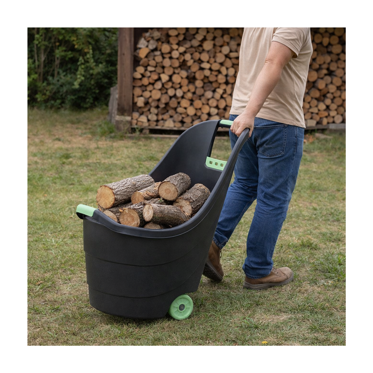 KZ GARDEN Chariot de jardin 62L 2 roues - Transport Bois, Terreau, Plantes Trolley Plastique robuste recyclé Noir KZ GARDEN
