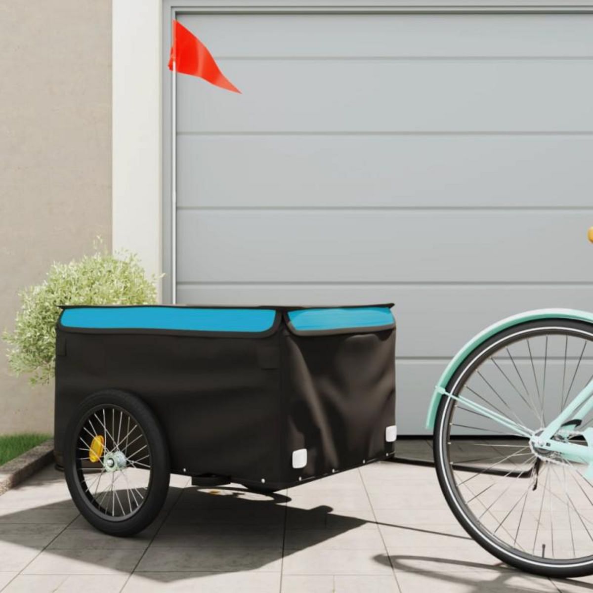 VIDAXL Remorque de vélo noir et bleu 45 kg fer
