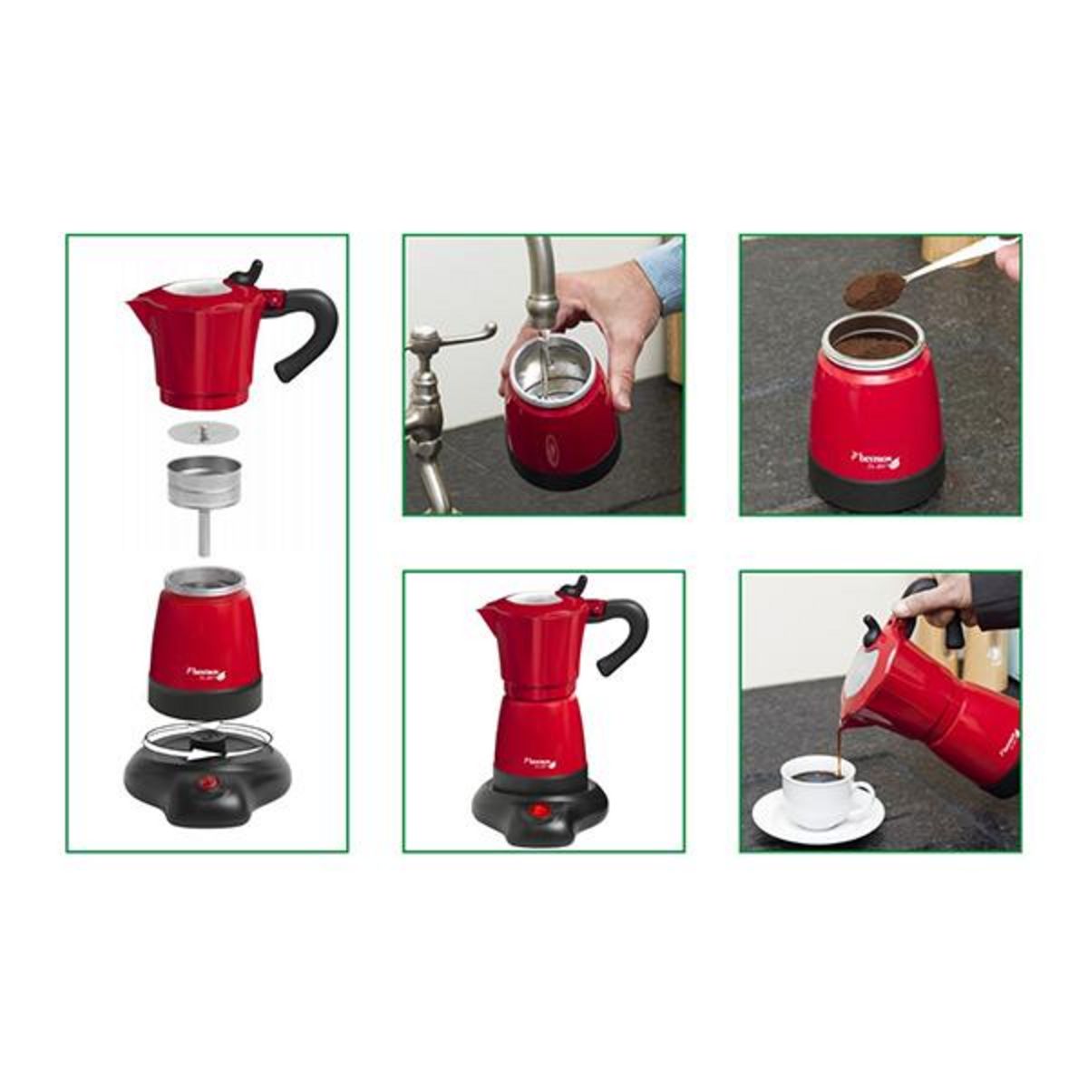 Bestron Cafetière italienne électrique 6 tasses 480w rouge - aes480