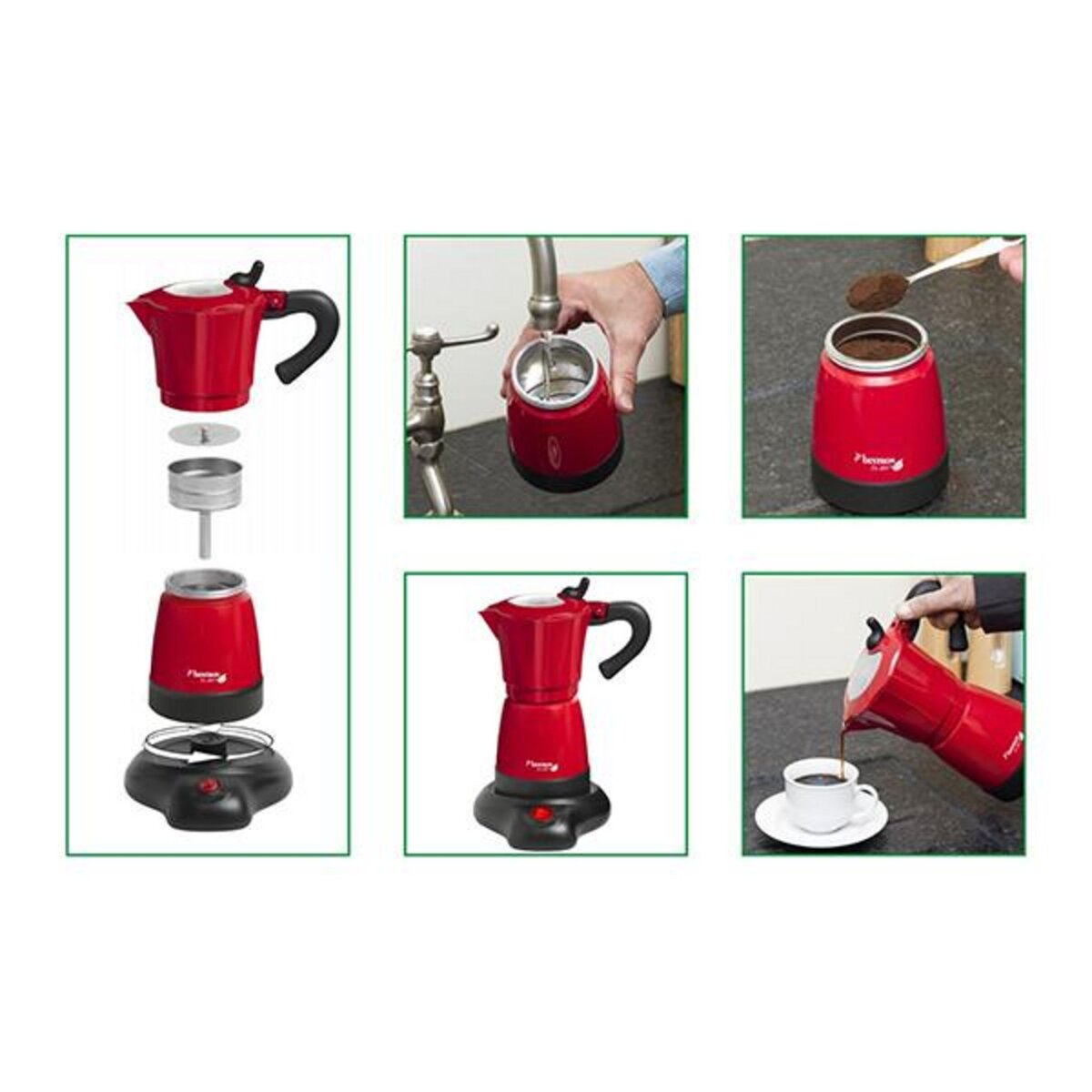 Bestron Cafetière italienne électrique 6 tasses 480w rouge - aes480