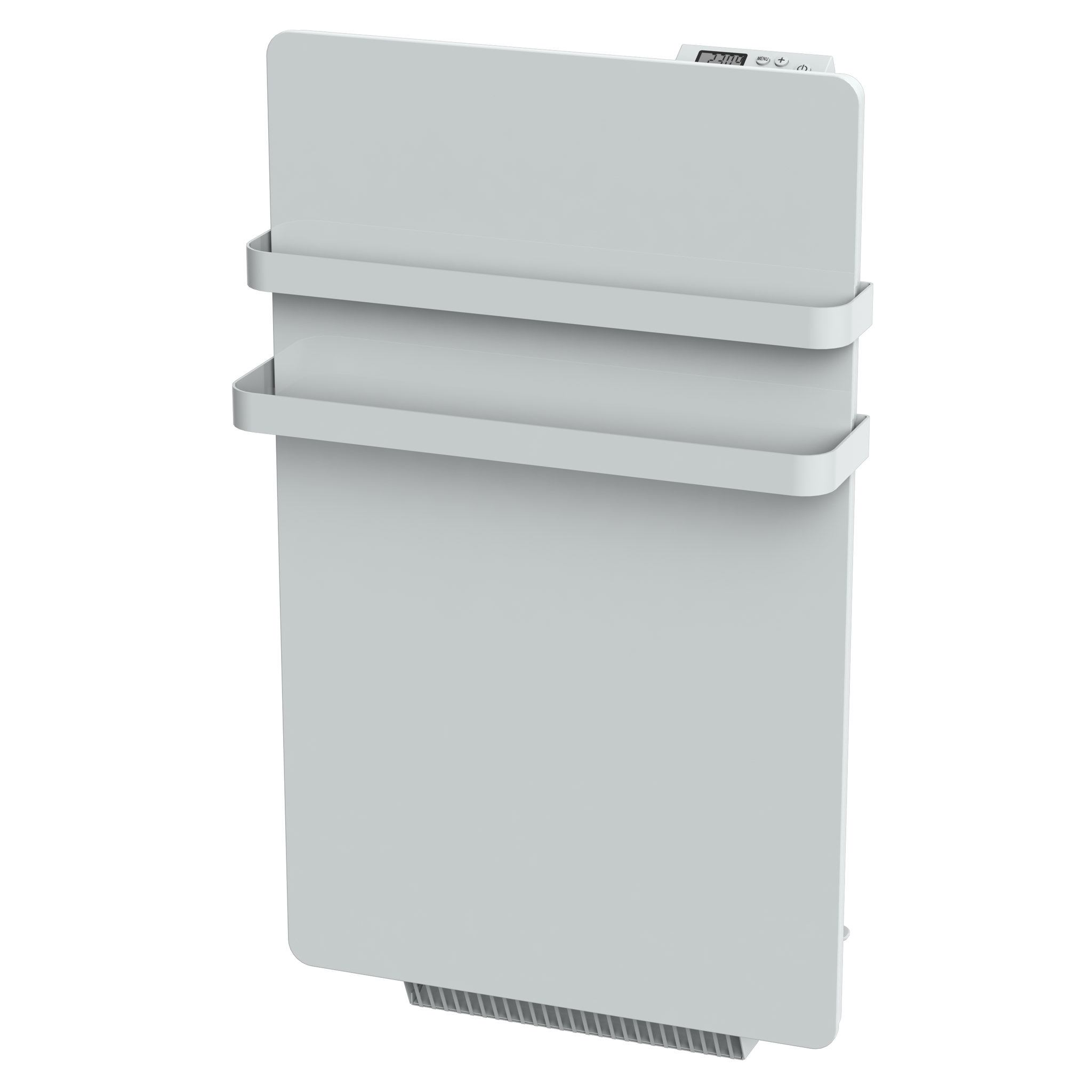 Voir la diapositive 2 : CARRERA Sèche-serviettes électrique 500W avec soufflerie 900W à rayonnement en verre blanc