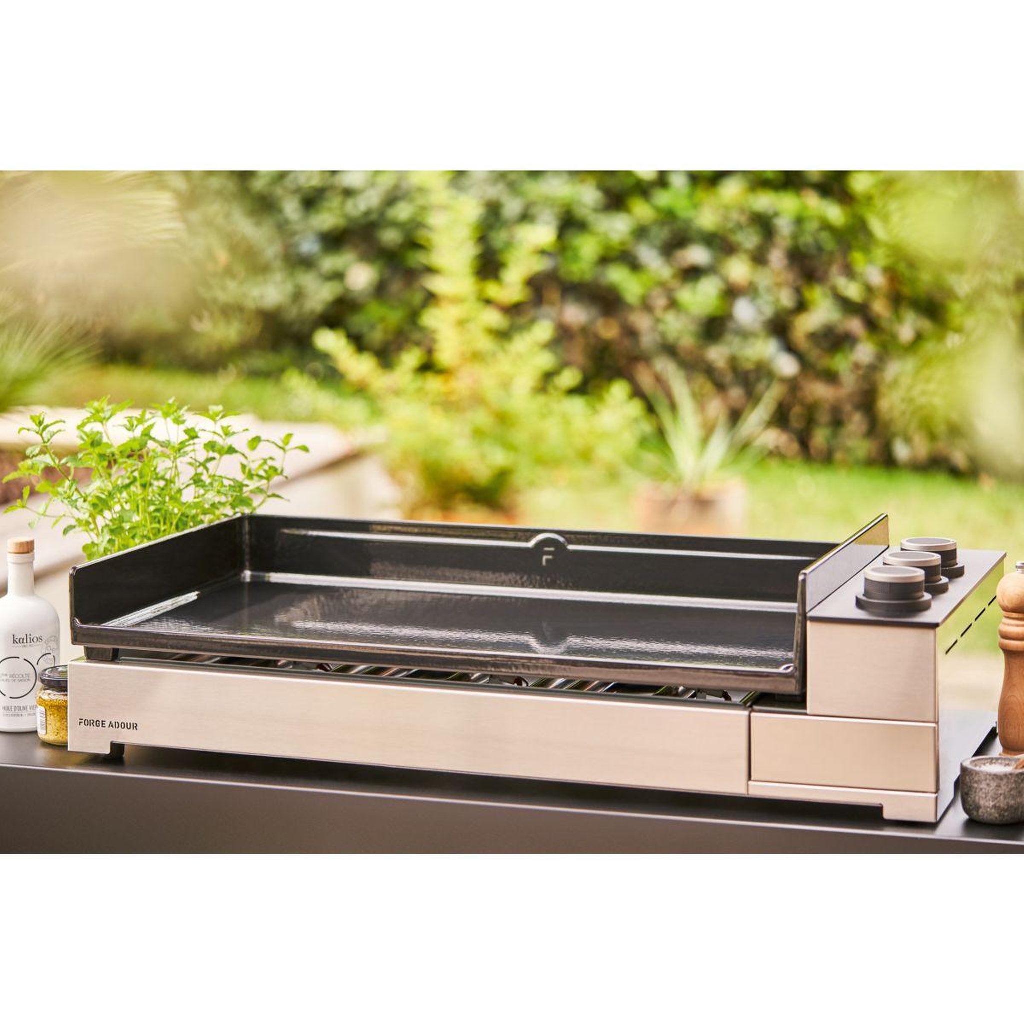Voir la diapositive 2 : FORGE ADOUR Plancha gaz premium 75 inox 3 brûleurs à poser 75.5x41 cm