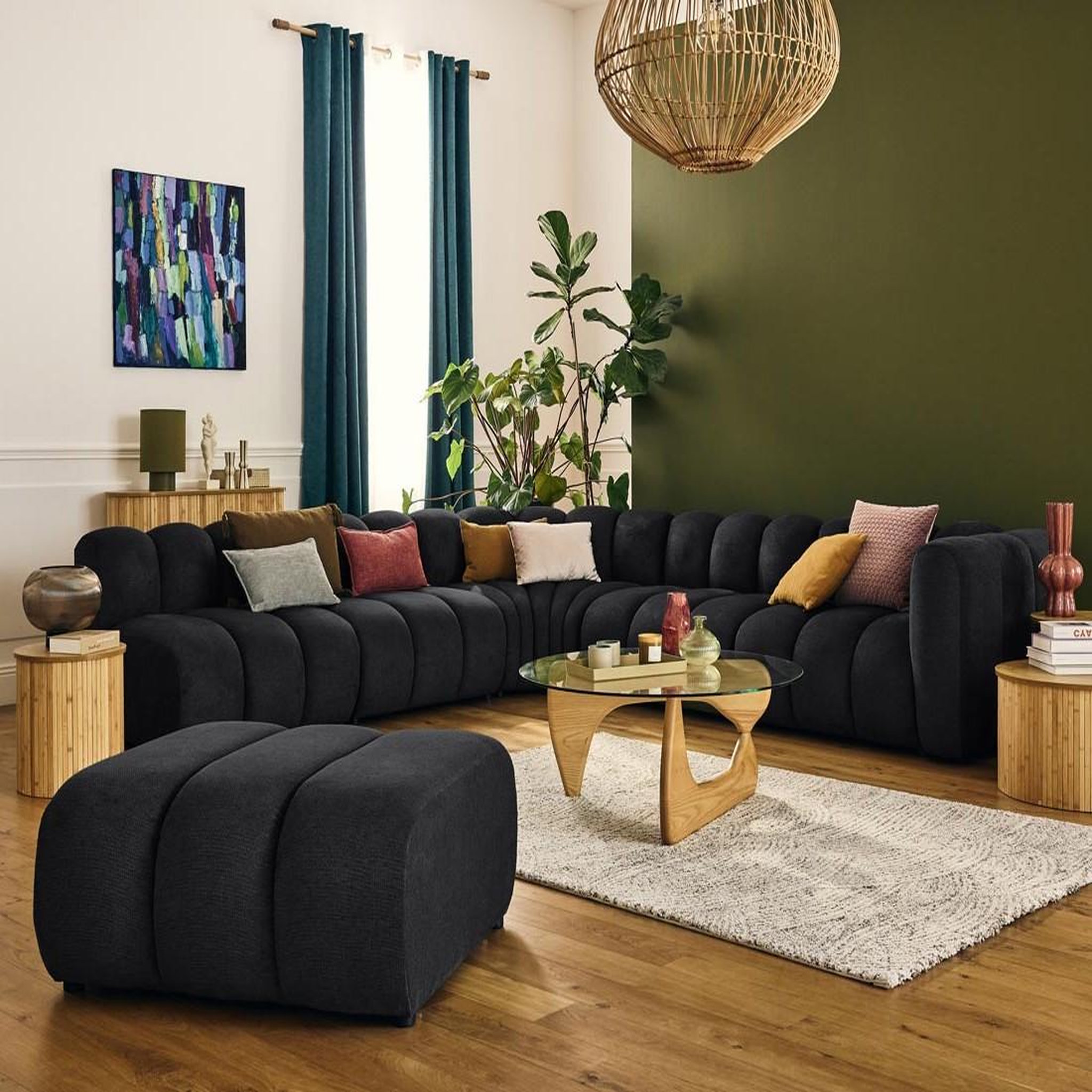 LISA DESIGN Debbie - canapé modulable d'angle gauche 5 places en tissu texturé. Coloris disponibles : Noir, Marron, Rose, Beige, Gris, Bleu, Orange, Vert