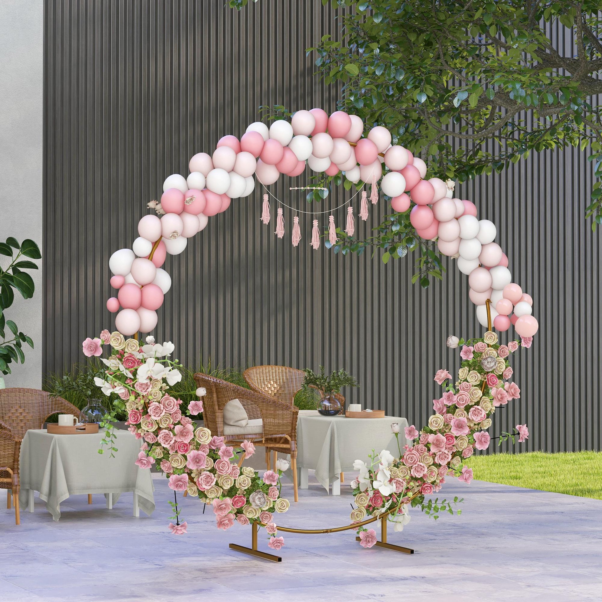 Voir la diapositive 2 : OUTSUNNY Arche décorative - arche de mariage - arche de ballon - dim. 222L x 60l x 224H cm - acier doré