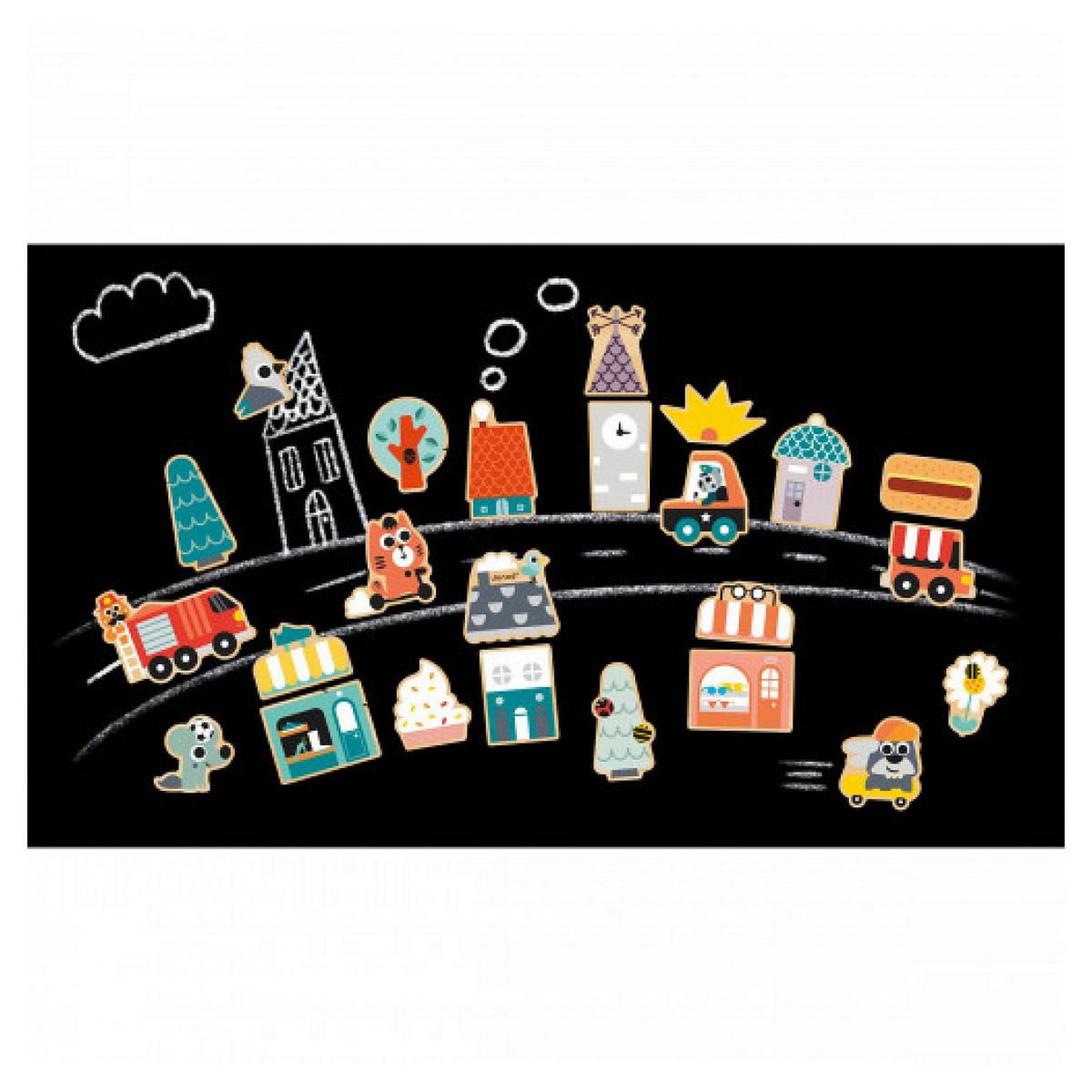 Juratoys-Janod Set de 24 Magnets en Bois Ville Janod pour Enfants