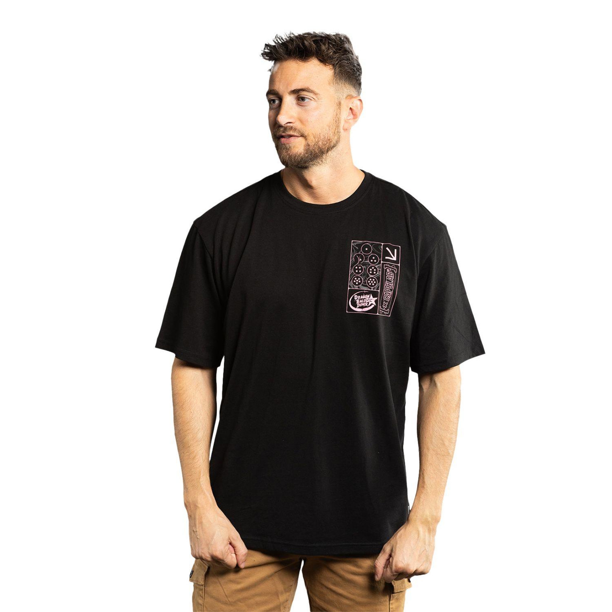 CAPSLAB T-shirt homme relax fit avec print dragon ball super goku black. Coloris disponibles : Noir