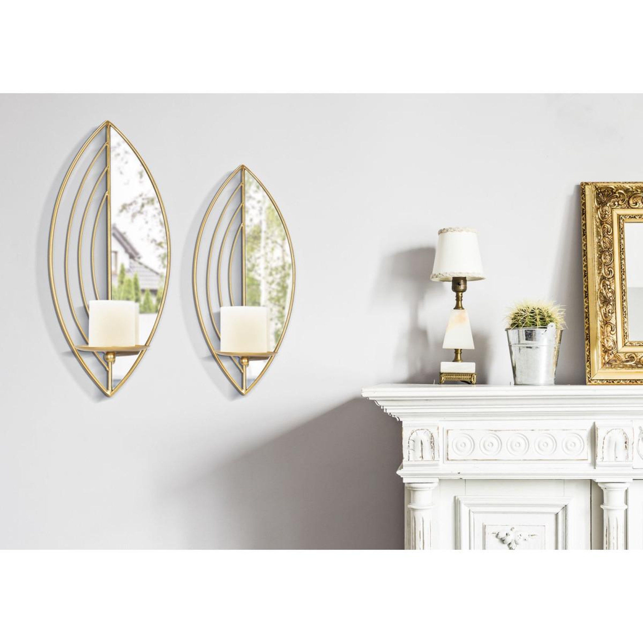 Voir la diapositive 5 : Paris Prix Lot de 2 bougeoirs muraux miroirs  leaf  41cm or