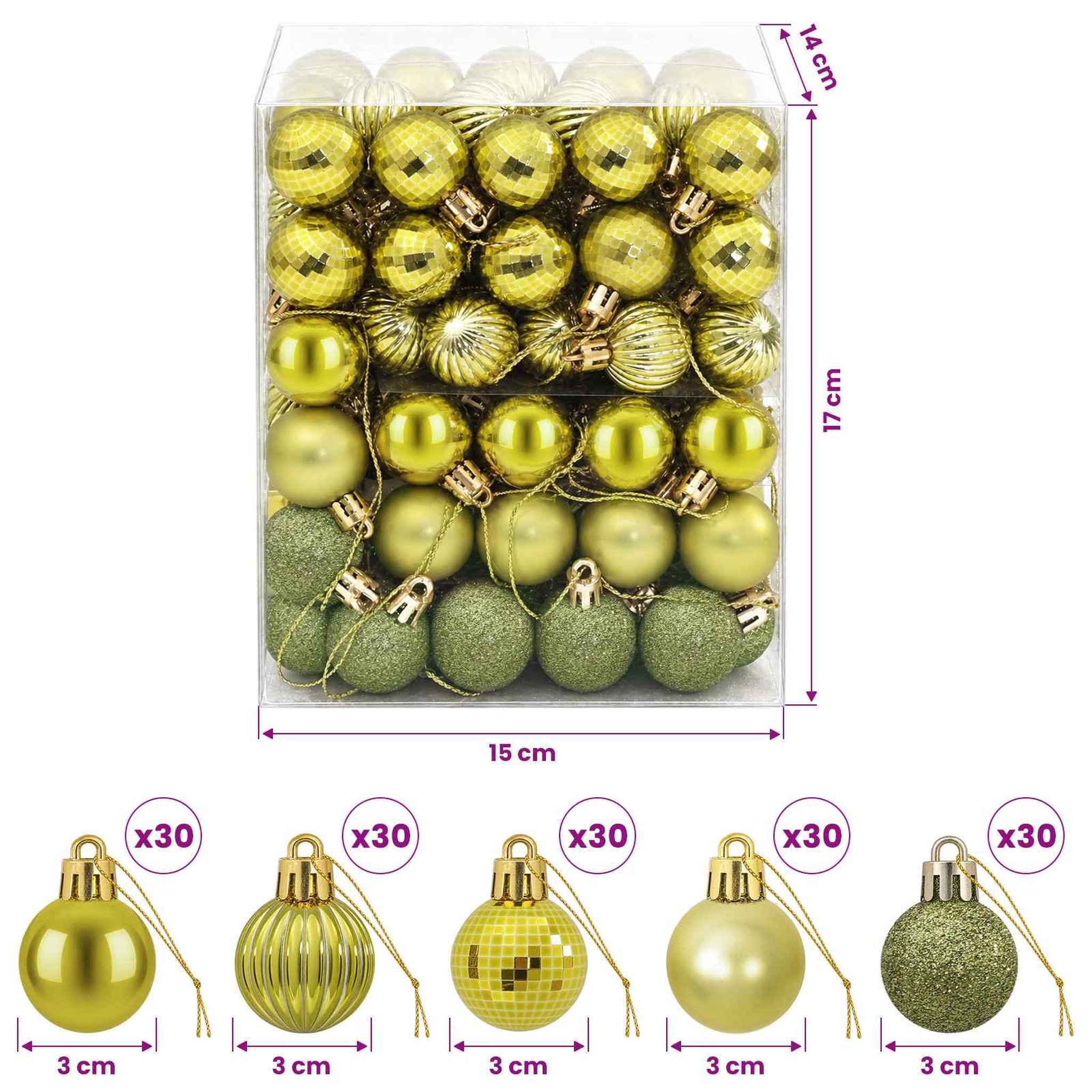 Voir la diapositive 3 : VIDAXL Ensemble de boules de Noël 150 pc Vert clair Diam. 3 cm