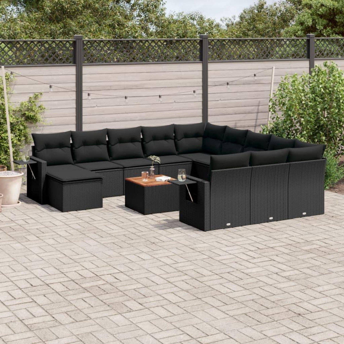 VIDAXL Salon de jardin avec coussins 13 pcs noir resine tressee
