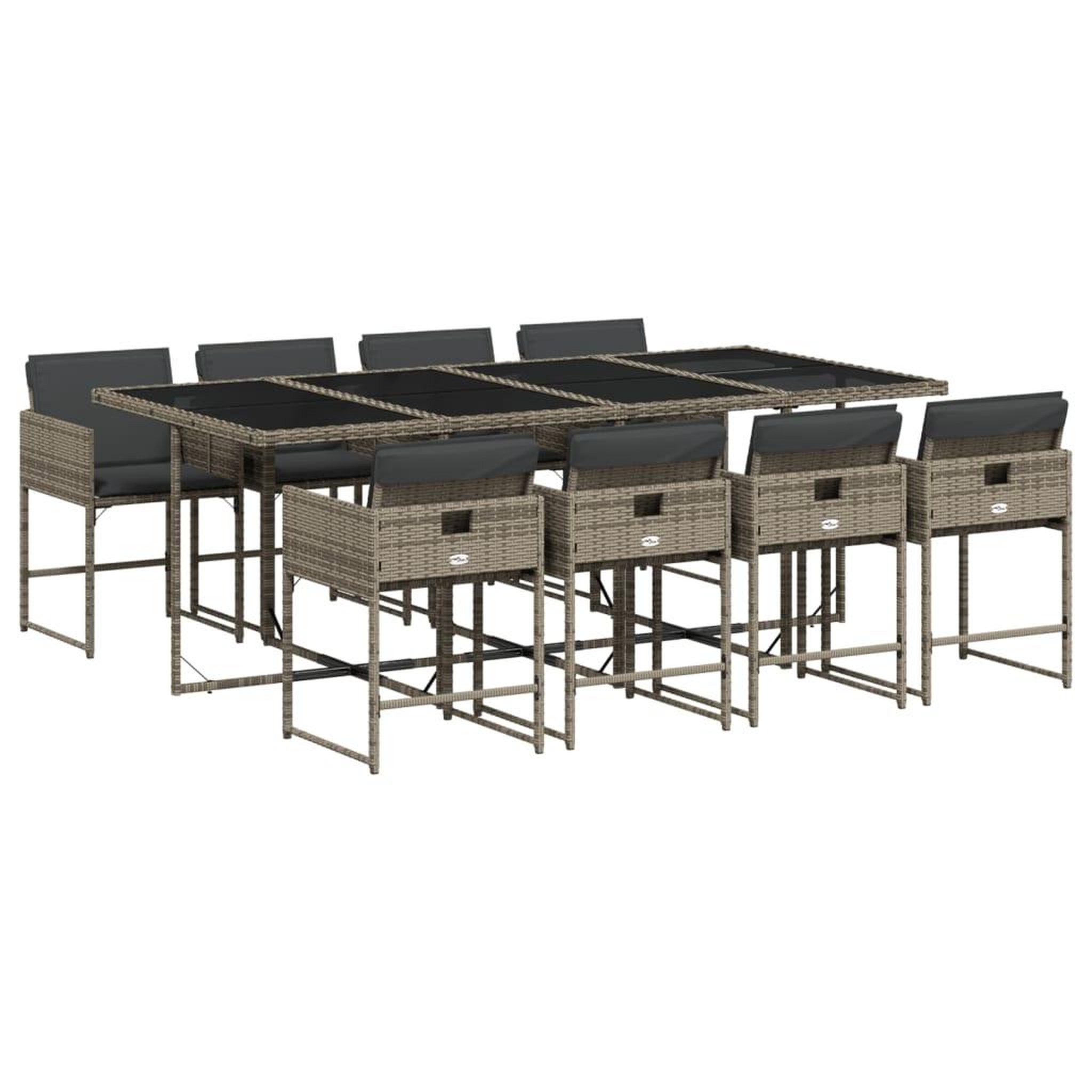 Voir la diapositive 2 : VIDAXL Ensemble a manger de jardin 9 pcs coussins gris resine tressee