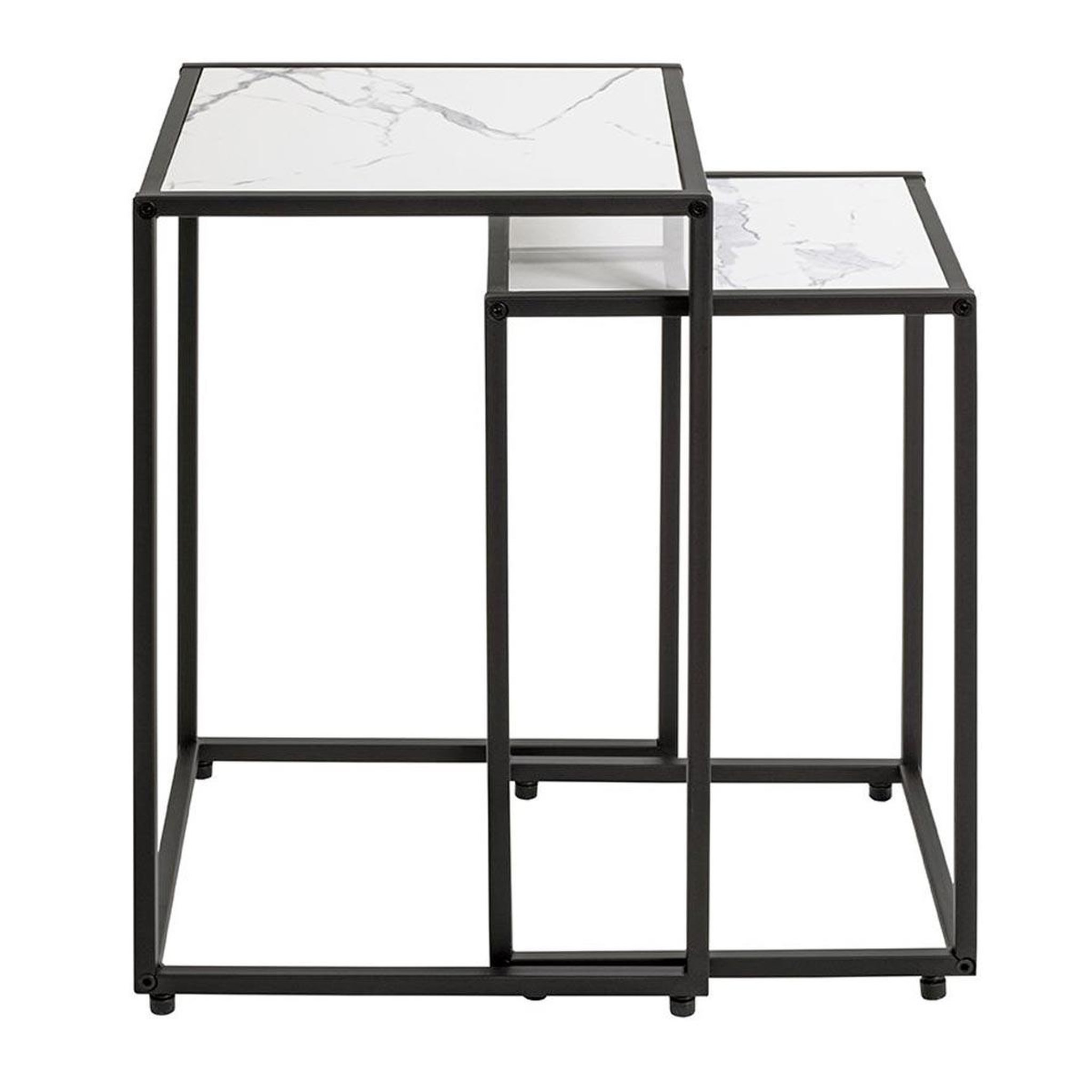 Voir la diapositive 2 : Paris Prix Lot de 2 tables d'appoint effet marbre  silvia  50cm blanc