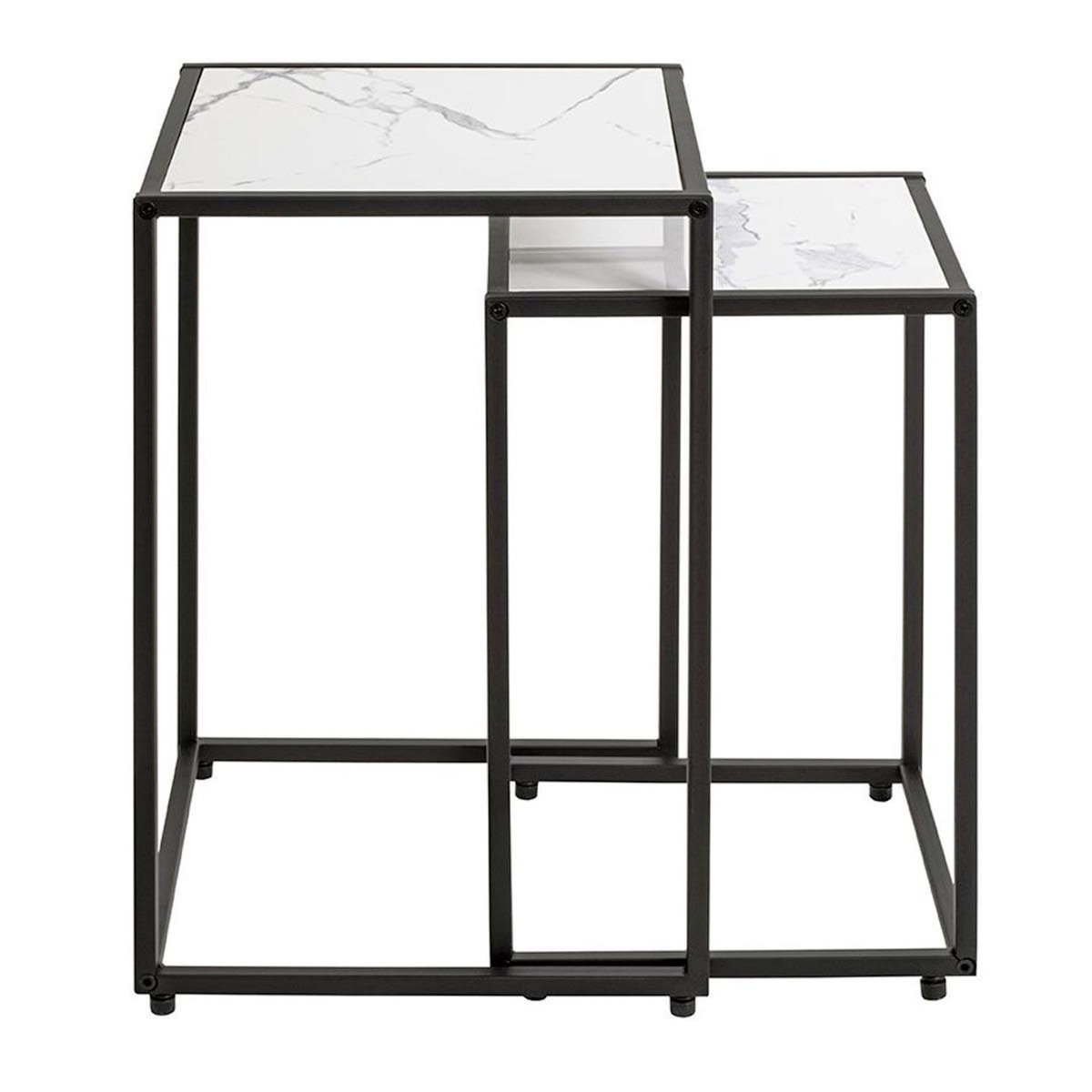 Paris Prix Lot de 2 Tables d'Appoint Effet Marbre  Silvia  50cm Blanc