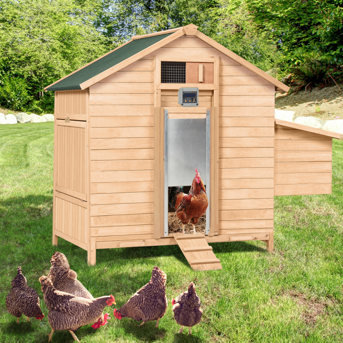 ID MARKET Porte automatique poulailler programmable heure et luminosité extérieure 22x33 CM