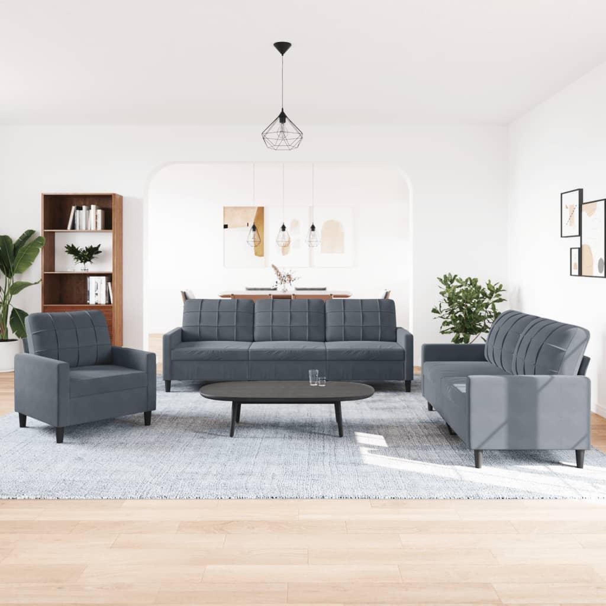 Voir la diapositive 3 : VIDAXL Ensemble de canapes 3 pcs avec coussins Gris fonce Velours