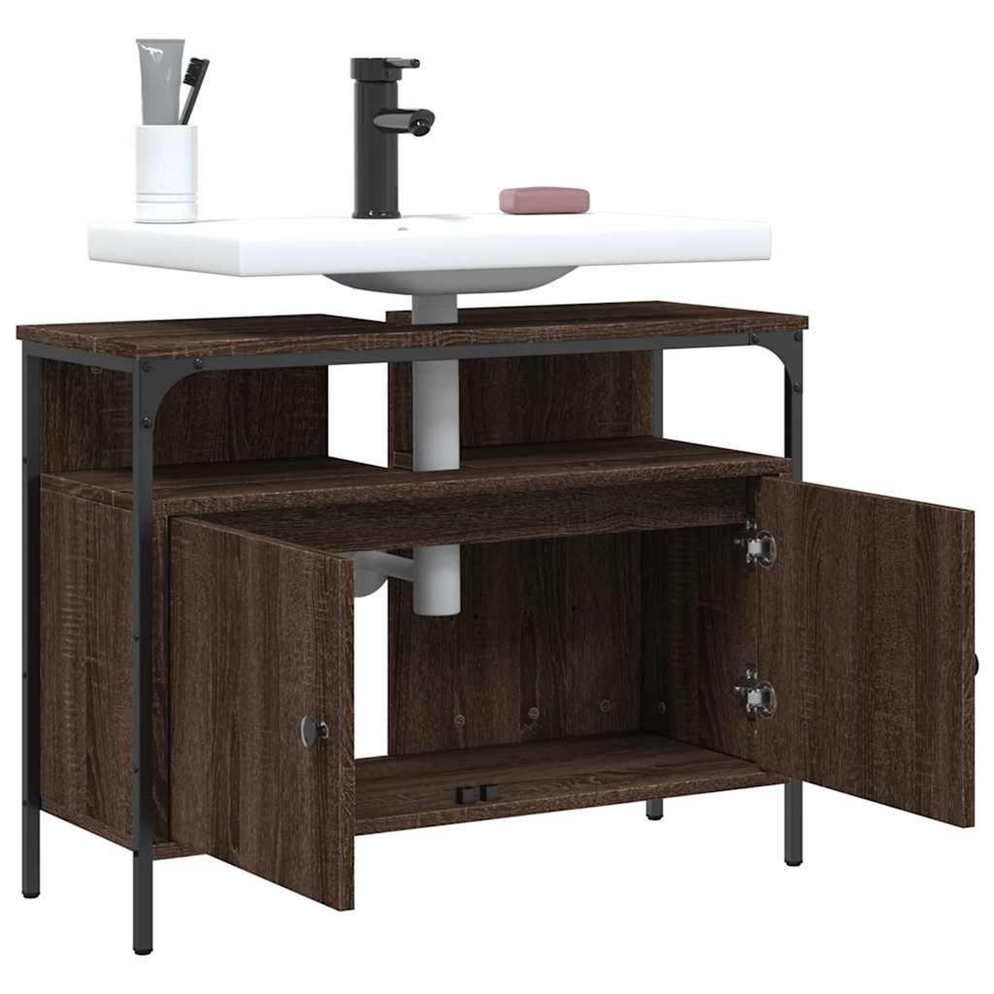 Voir la diapositive 4 : VIDAXL Armoire lavabo de salle de bain chene marron 80x30x60 cm