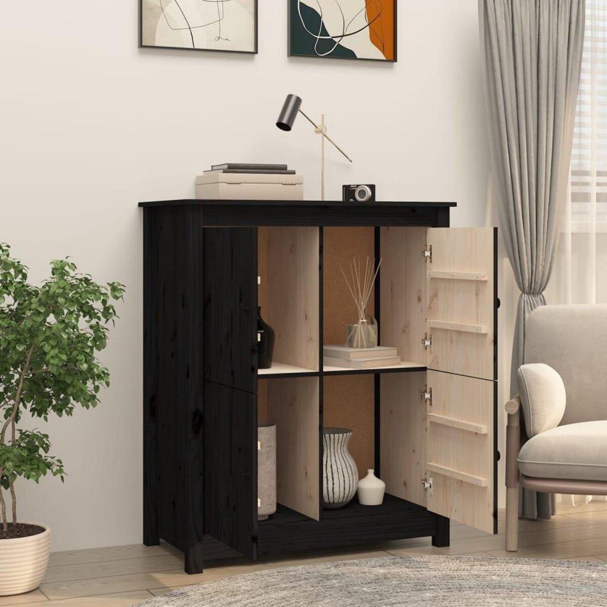 VIDAXL Buffet Noir 83x41,5x100 cm Bois massif de pin