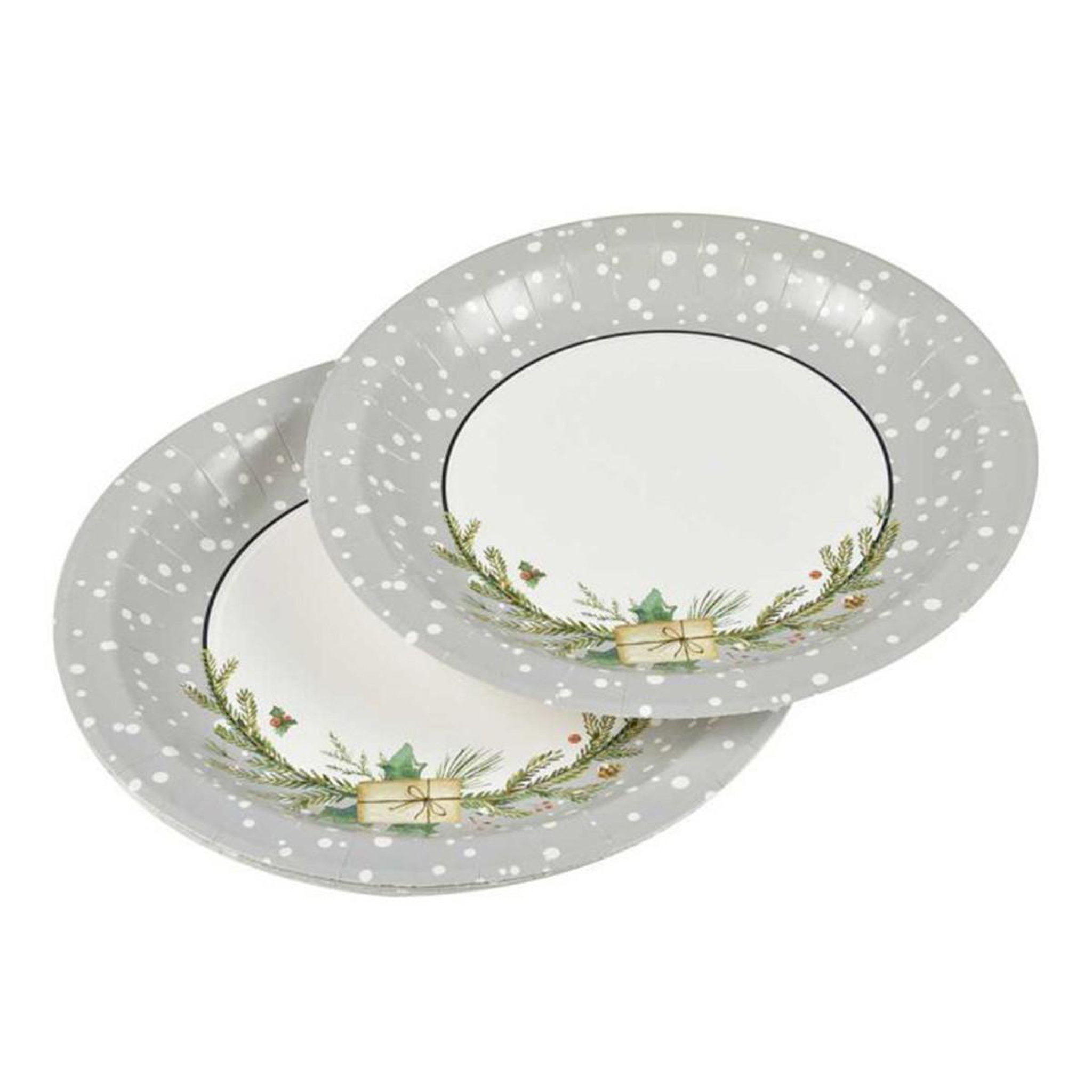 Voir la diapositive 1 : HOMEA Lot de 6 Assiettes en Carton  Branche Sapin  23cm Gris