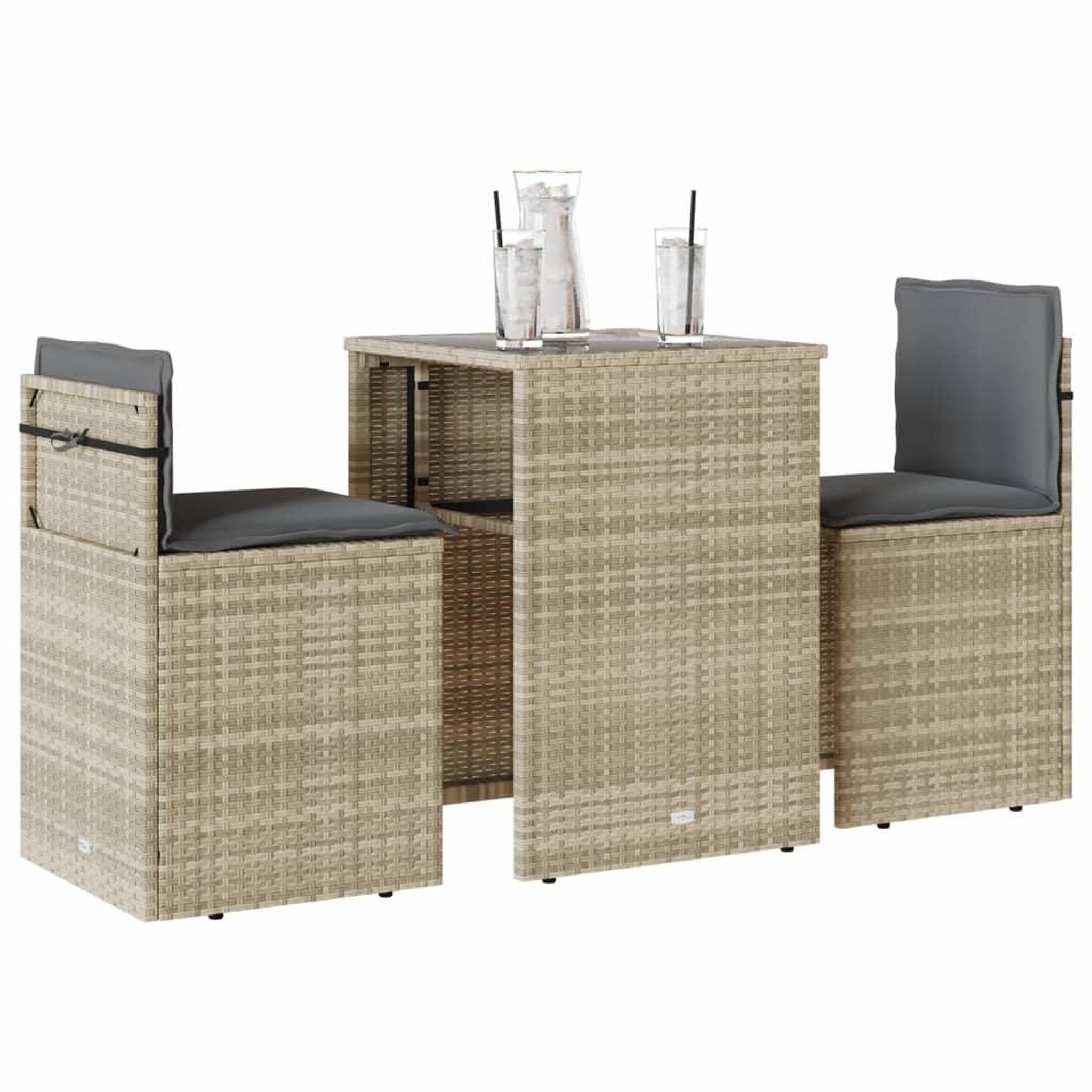VIDAXL Ensemble de bistro 3 pcs et coussins gris clair resine tressee