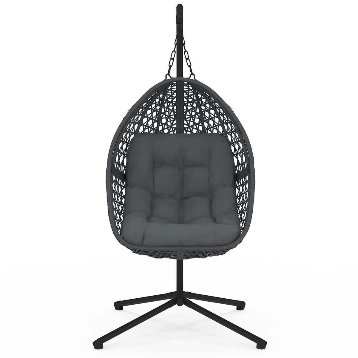 ID MARKET Fauteuil lune suspendu ajouré effet rotin avec coussin gris