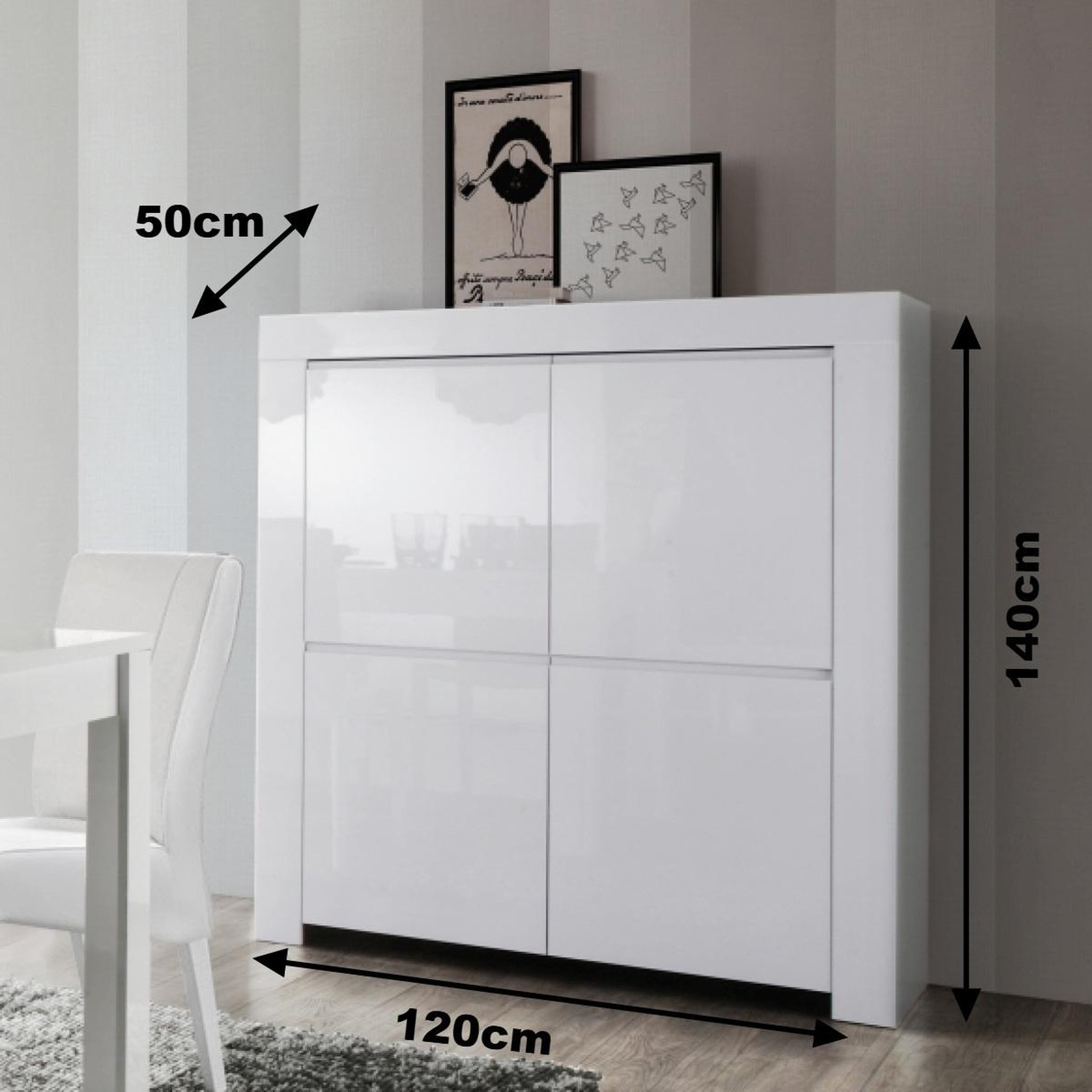 Voir la diapositive 4 : JLC KREATION Argentier-bar design laqué blanc 4 portes APHODITE